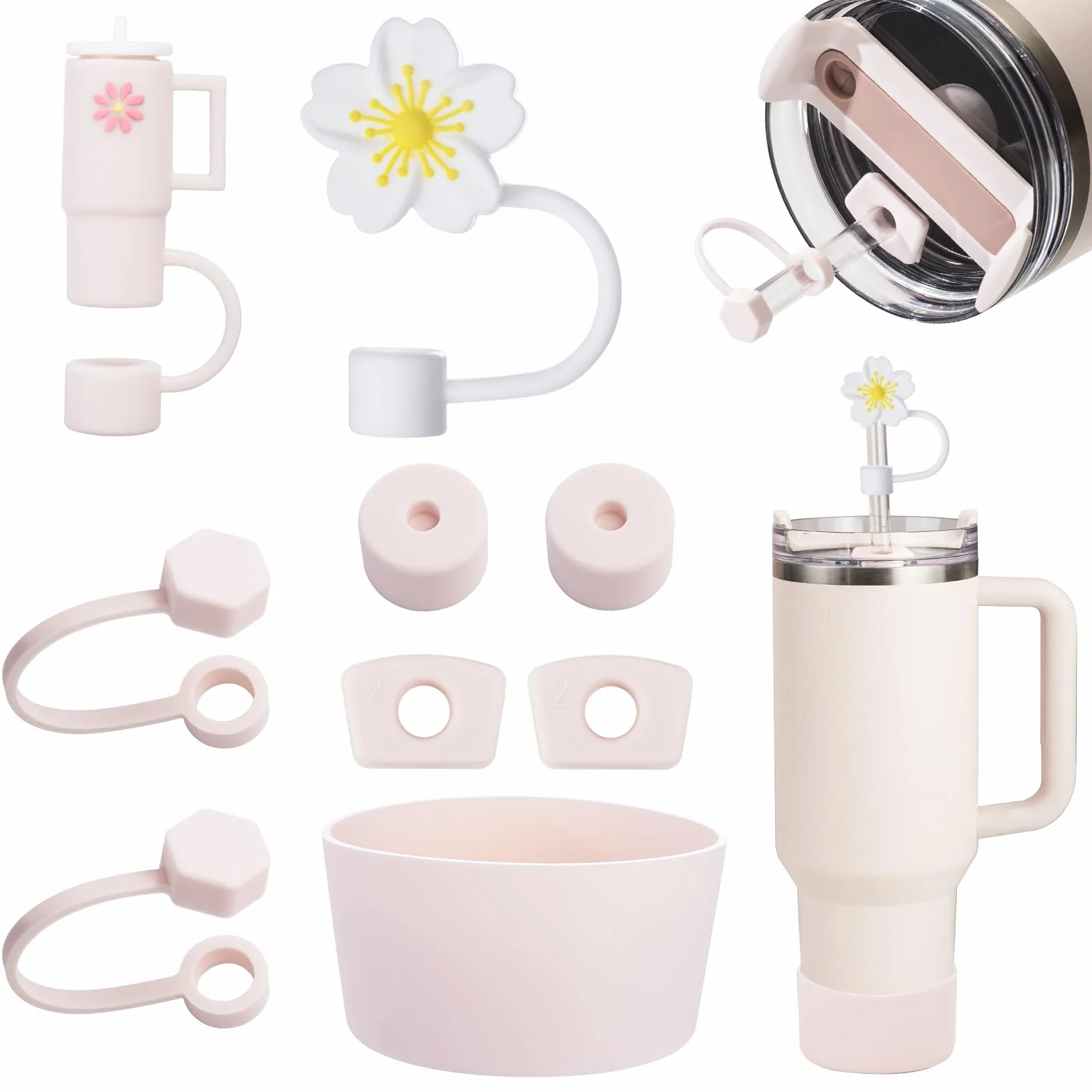 Stanley Cup Set di accessori, tappi silicone tenuta stagna, coperchi cannuccia, custodia silicone 1,2 l 850 ml