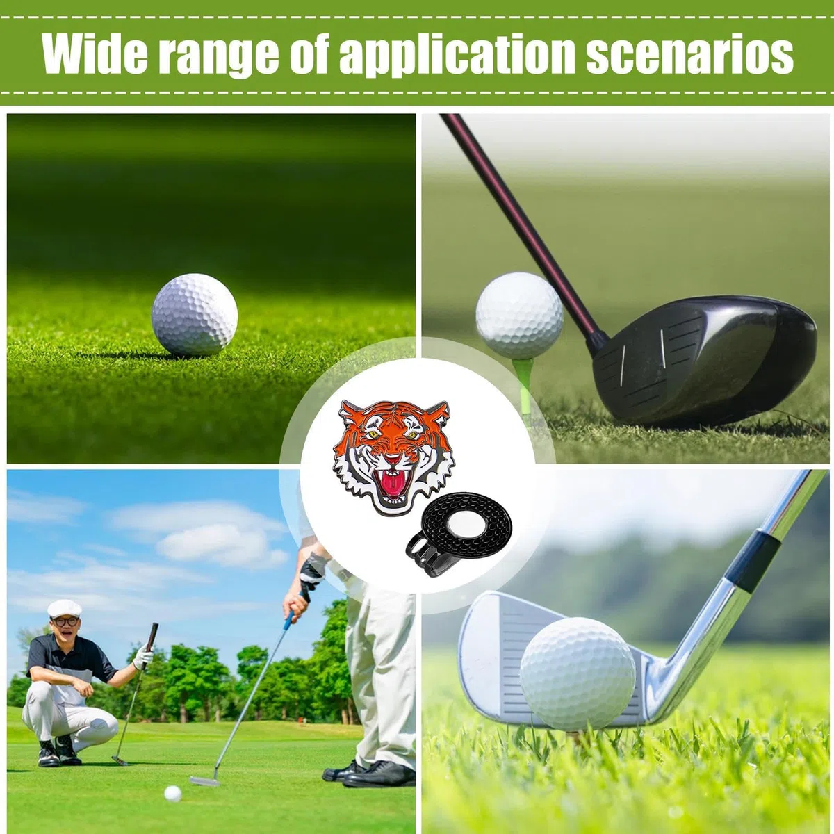 Genérico Clip per cappello marcatore da golf, clip per cappello marcatore palla - magnetica con motivo tigre - supporto magnetico per palla da golf, clip per supporto