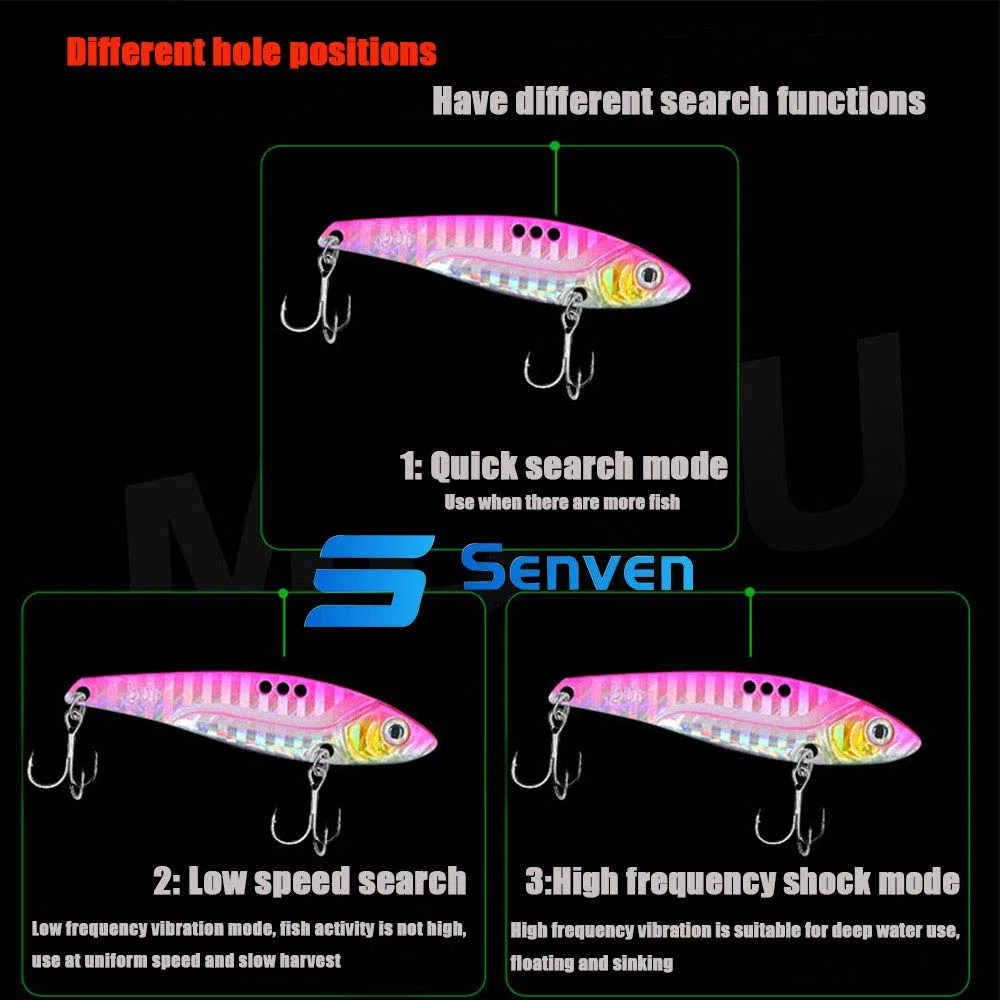 Kit di 5 Esche VIB a Manovella - Esche di Metallo Con Lama Rotante, Spinner e Occhi 3D per Pesca - Vibration Lama