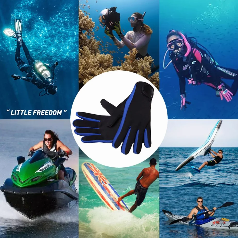 Guanti da muta da 3 mm, in neoprene, antiscivolo, termici, con cinturino da polso regolabile, per uomini, donne, adolescenti, immersioni, snorkeling, kayak, nuoto, surf, pagaia, vela, pesca, sport