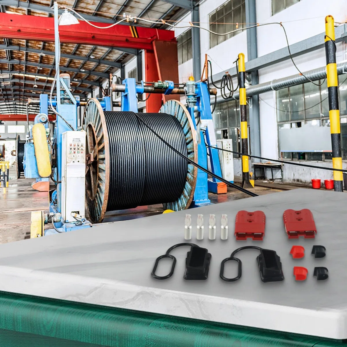Set di connettori professionali per terminali batteria da 120 A 600 V, 2 pezzi, con coperture protettive per veicoli su larga scala (rosso)