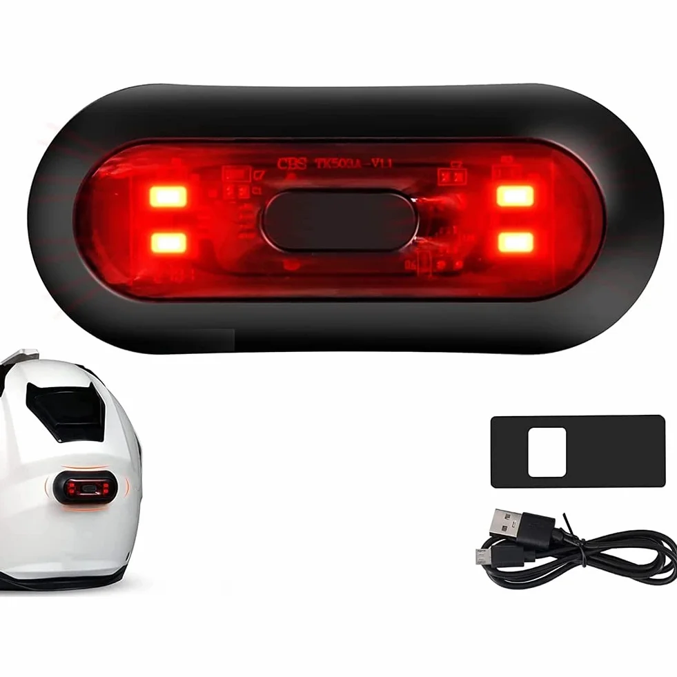 Luce LED per casco, luce del freno per casco da moto, ricaricabile, luce rossa di avvertimento per guida notturna