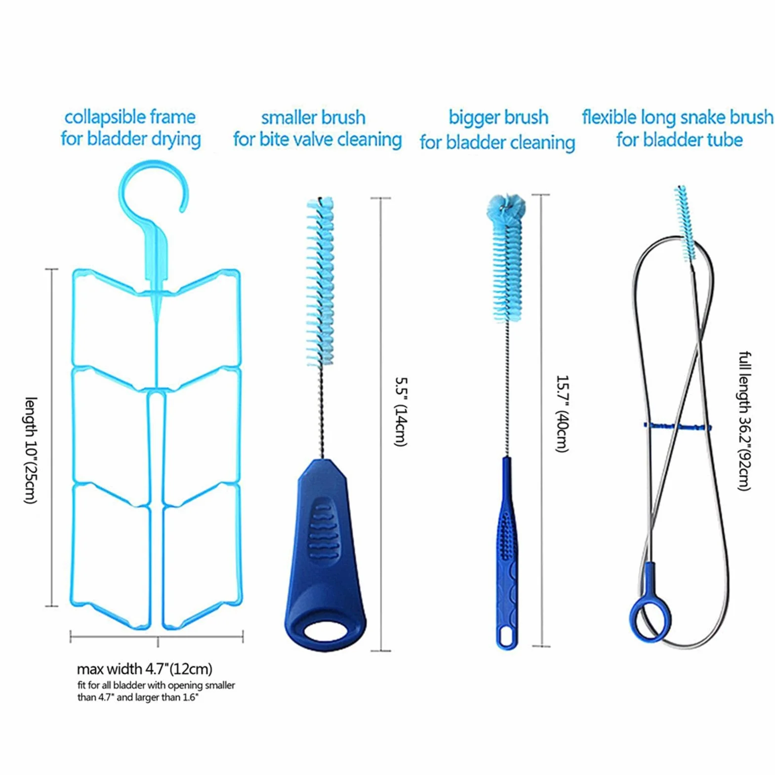Kit di pulizia per sacca idrica universale 4 in 1, spazzole per tubo vescica