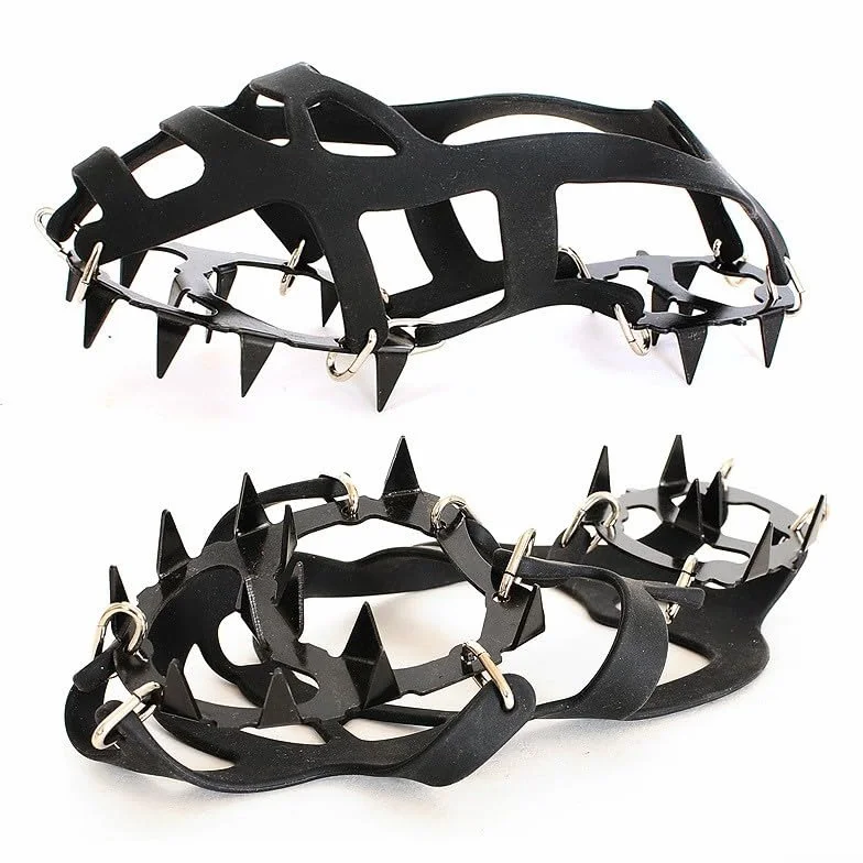 Ramponi da ghiaccio a 18 denti in acciaio al manganese, per escursionismo e arrampicata, scarpa antiscivolo compatibile con stivali e scarpe da trail, leggeri (nero)