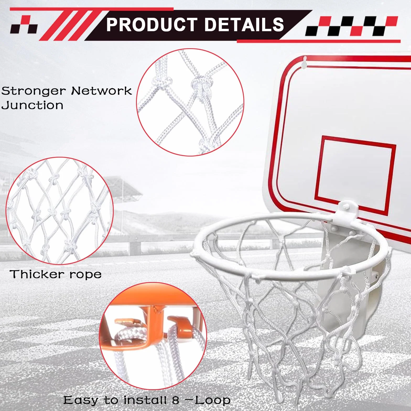 Rete per Canestro da Basket Mini in Nylon Resistente 2 Pezzi 8 Ganci Bianco