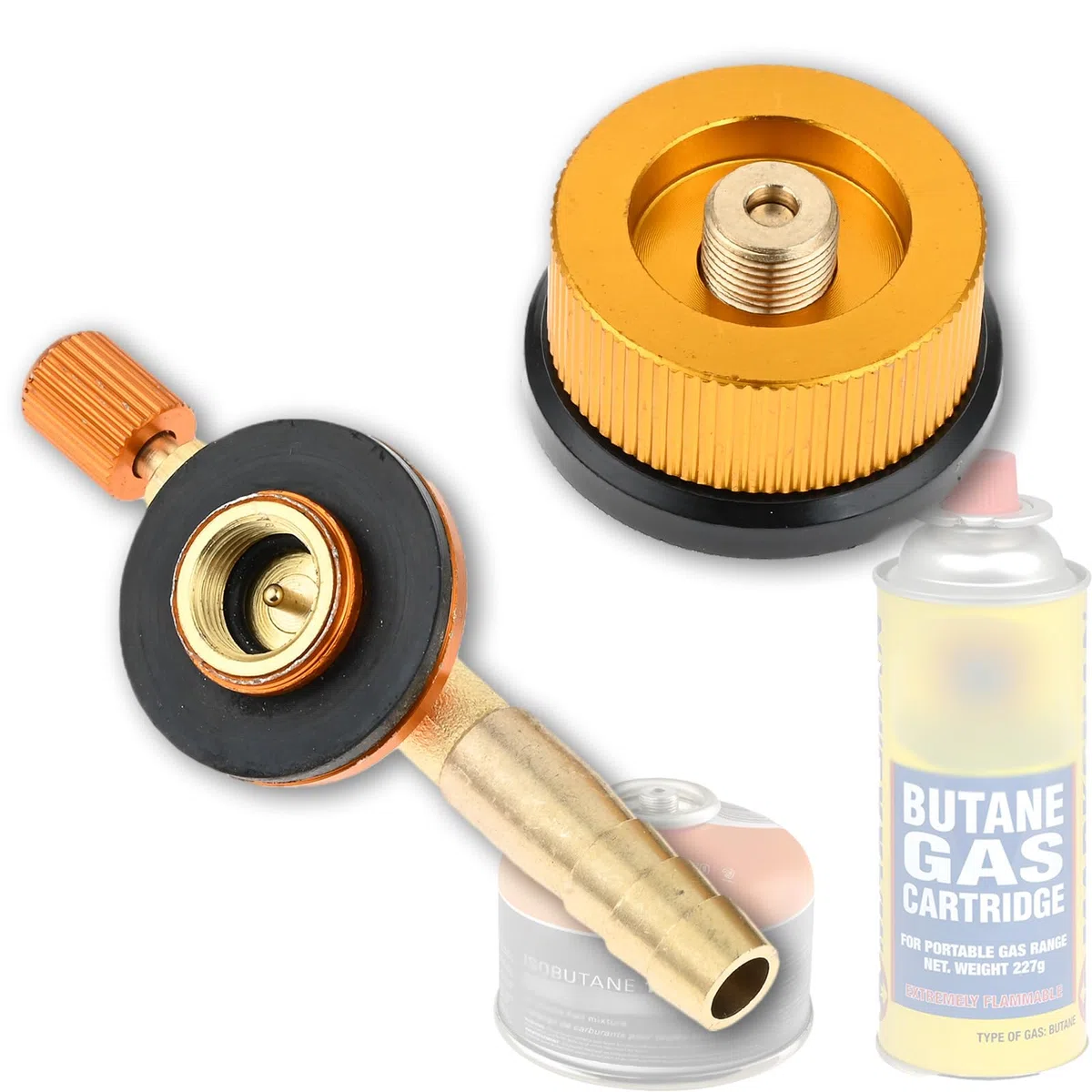 Kit adattatore per bombola di combustibile per fornello da campeggio, 2 pezzi, convertitore di ricarica con valvola Lindal MSF-1a e EN417, uscita a spillo da 8 mm, accessori per bruciatore da