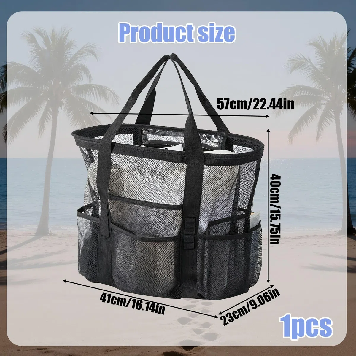 Borsa Mare Rete Donna Grande capacità 41x23x40cm Borsa Spiaggia Traspirante con Scomparti Pieghevole Leggera per Piscina Campeggio Escursioni Shopping Estate