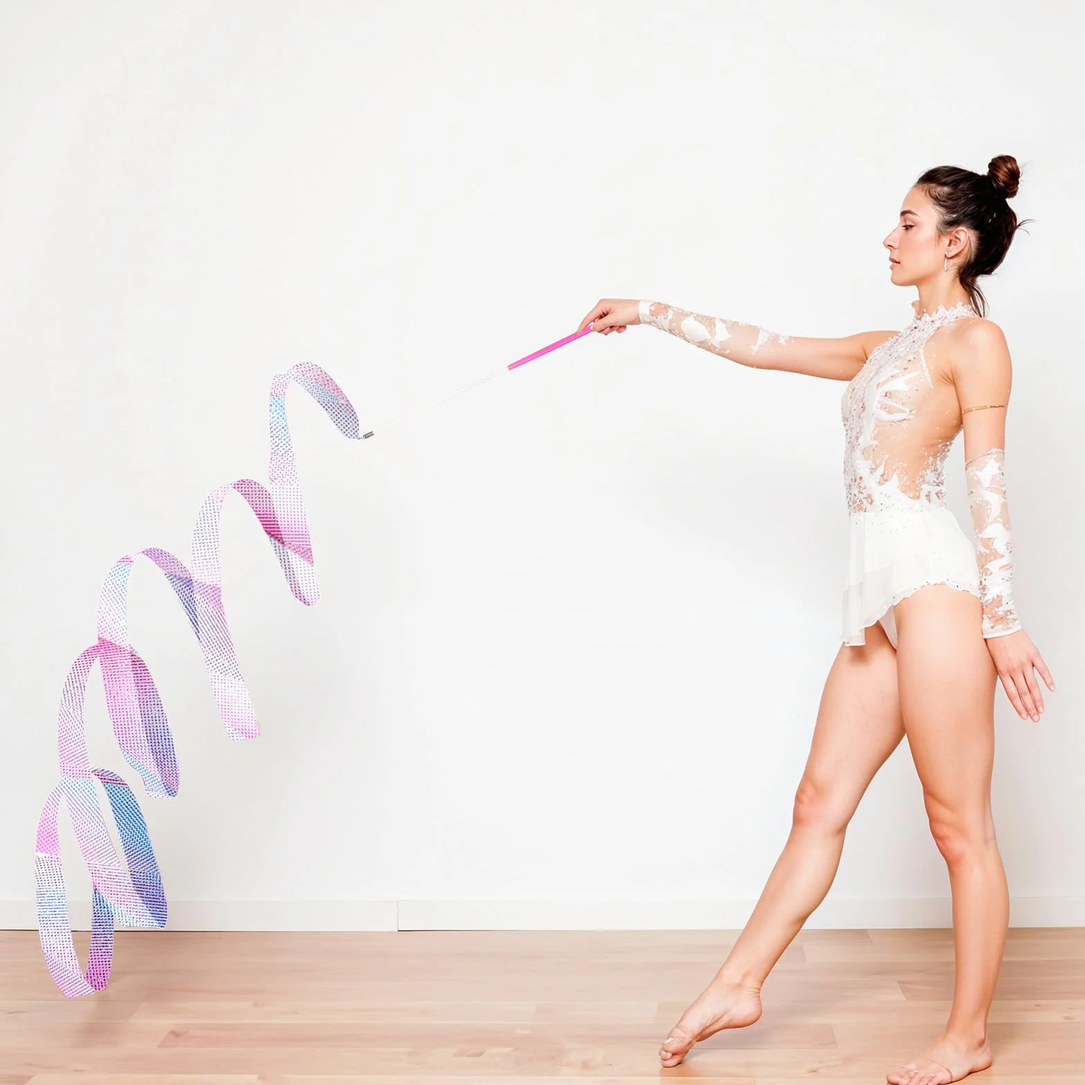 Abeillo 2 fasce per danza ritmica, 2 m, viola cipria, per bambini, con asta