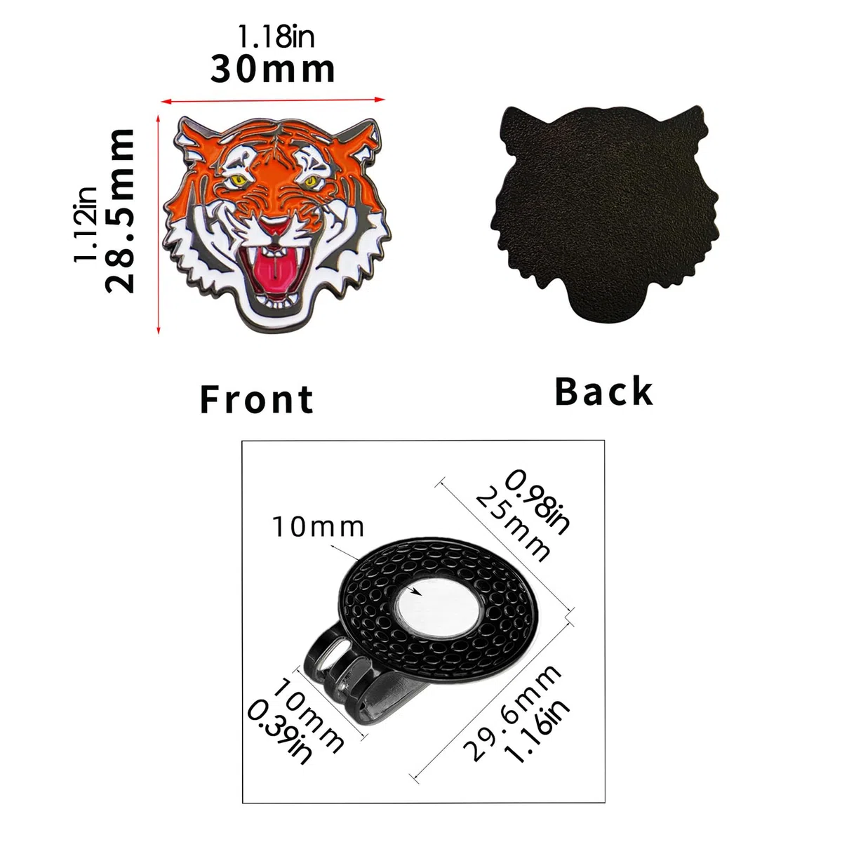 Genérico Clip per cappello marcatore da golf, clip per cappello marcatore palla - magnetica con motivo tigre - supporto magnetico per palla da golf, clip per supporto