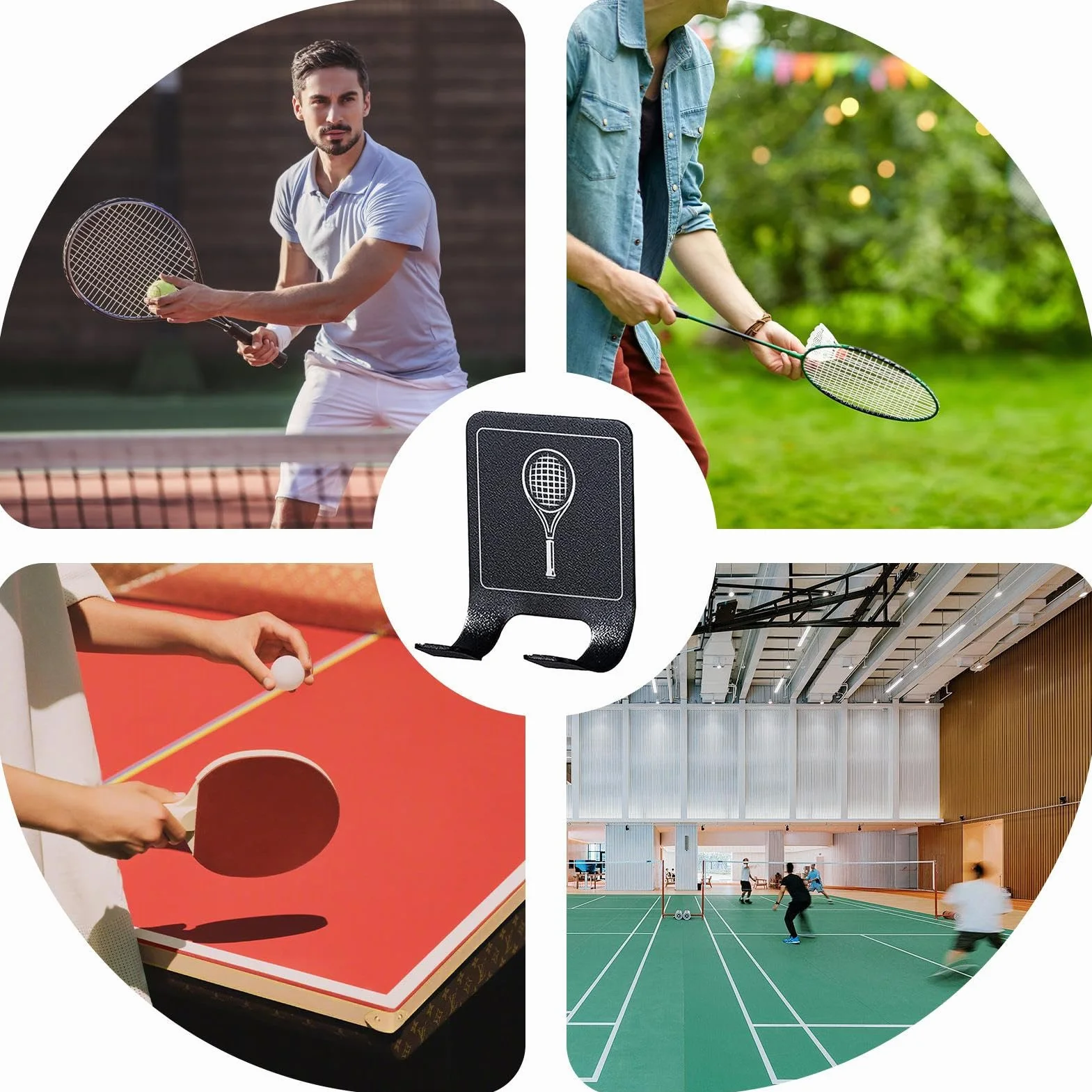 Supporto parete per racchetta da tennis 2 pezzi salvaspazio verticale