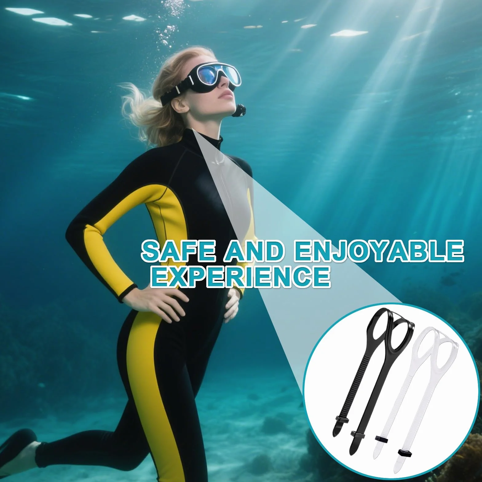 Cinghie per maschera subacquea, cinghie regolabili in silicone per immersioni, snorkeling e maschere subacquee, morbide e resistenti, 2 pezzi, bianco/nero, 56 x 1,8 cm