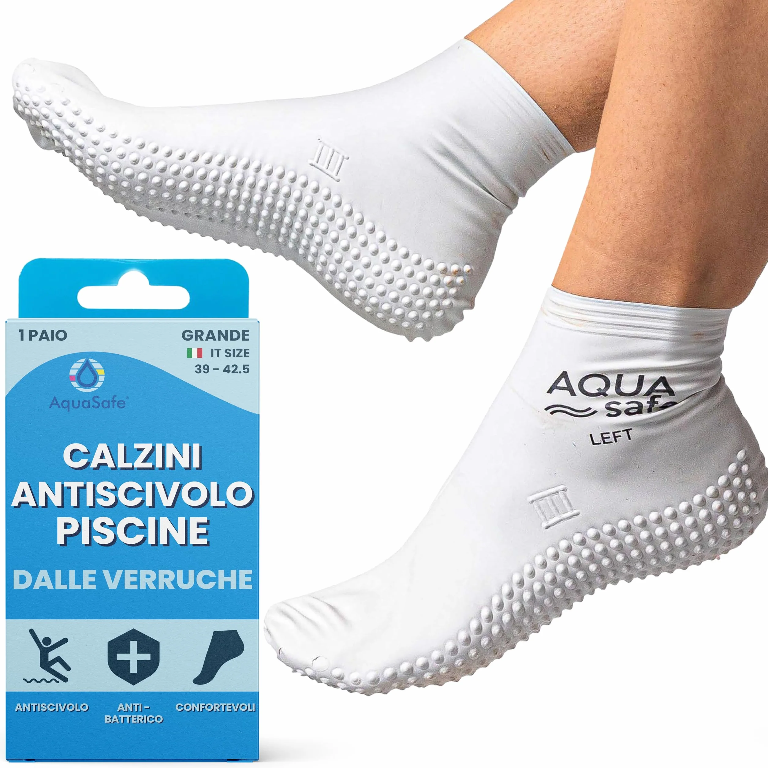 Aquasafe Calze Piscina Impermeabili Antiverruche Lattice Antiscivolo Bambino
