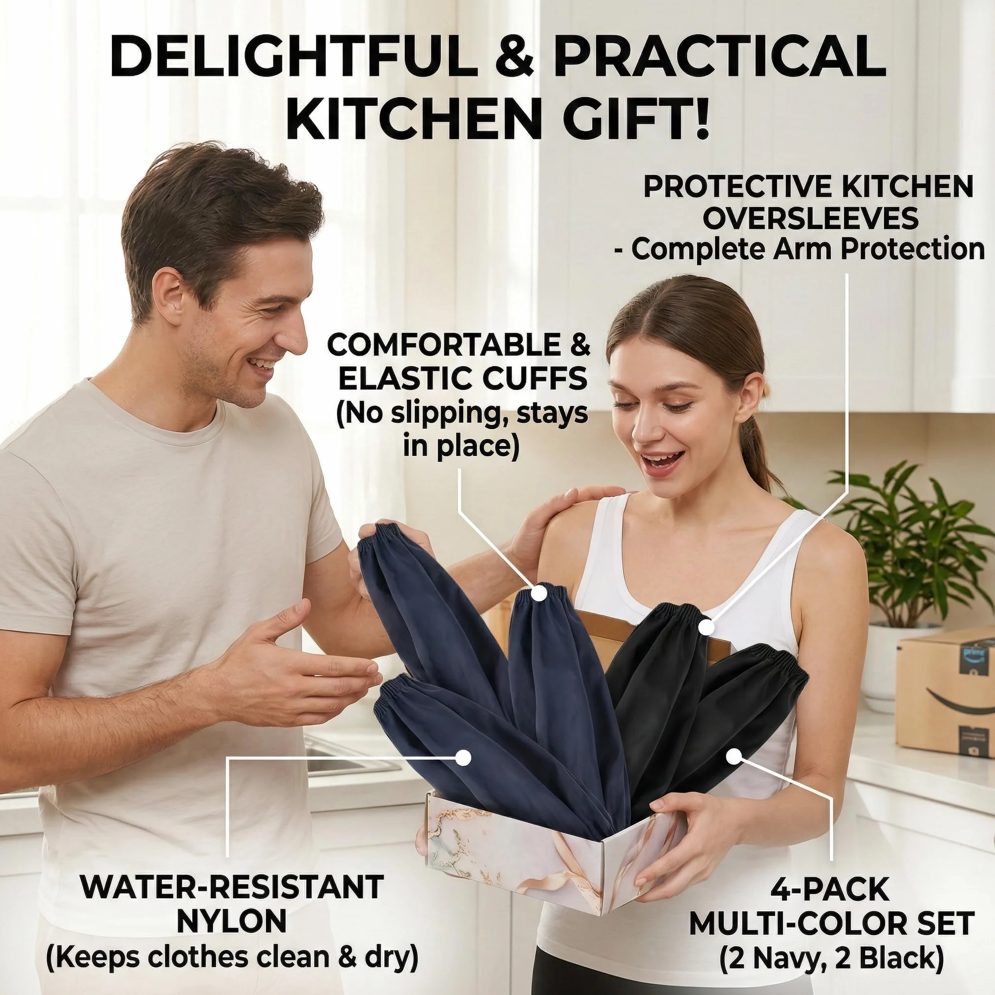 Impermeabili per Braccia 2 Paia Protezione Lavoro Cucina Giardinaggio 36cm Nero Blu