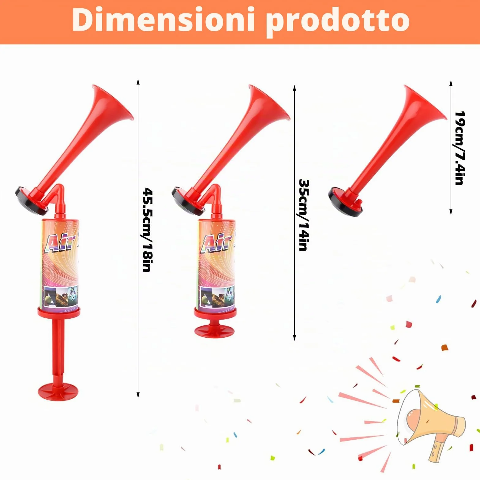 Tromba da Stadio Mini ad Aria con Pompa a Mano per Feste e Partite di Calcio Rosso