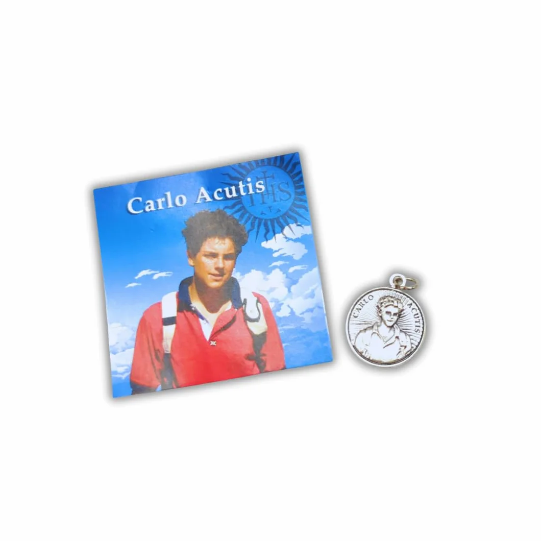 Medaglia di Carlo Acutis con biglietto e preghiera, Regalo religioso cattolico