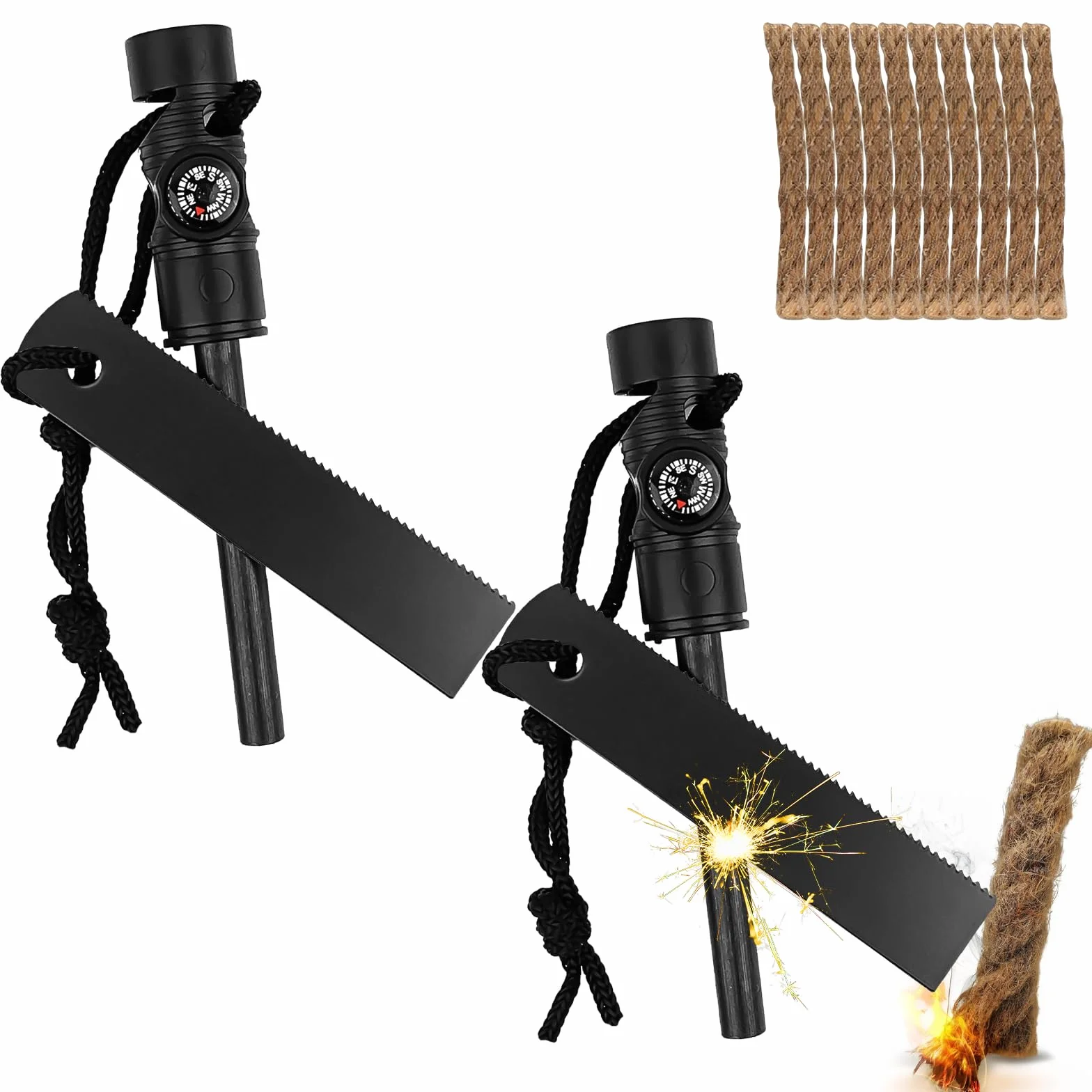 Set di 2 Pietra Focaia di Sopravvivenza, Acciarino di Fuoco Sopravvivenza, Selce per Fuoco, con Paracord di qualità Oltre, Raschietto per Campeggio Trekking Escursioni
