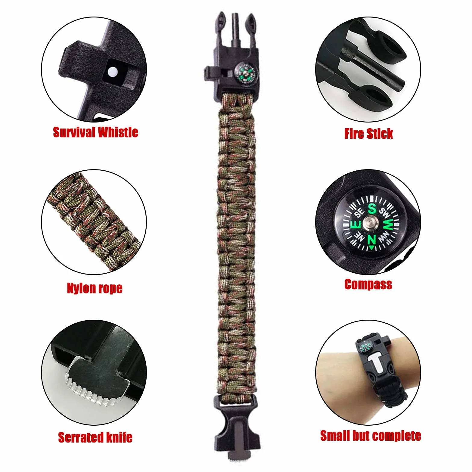 Pulseras de supervivencia Flint Verde Camuflaje para Exterior