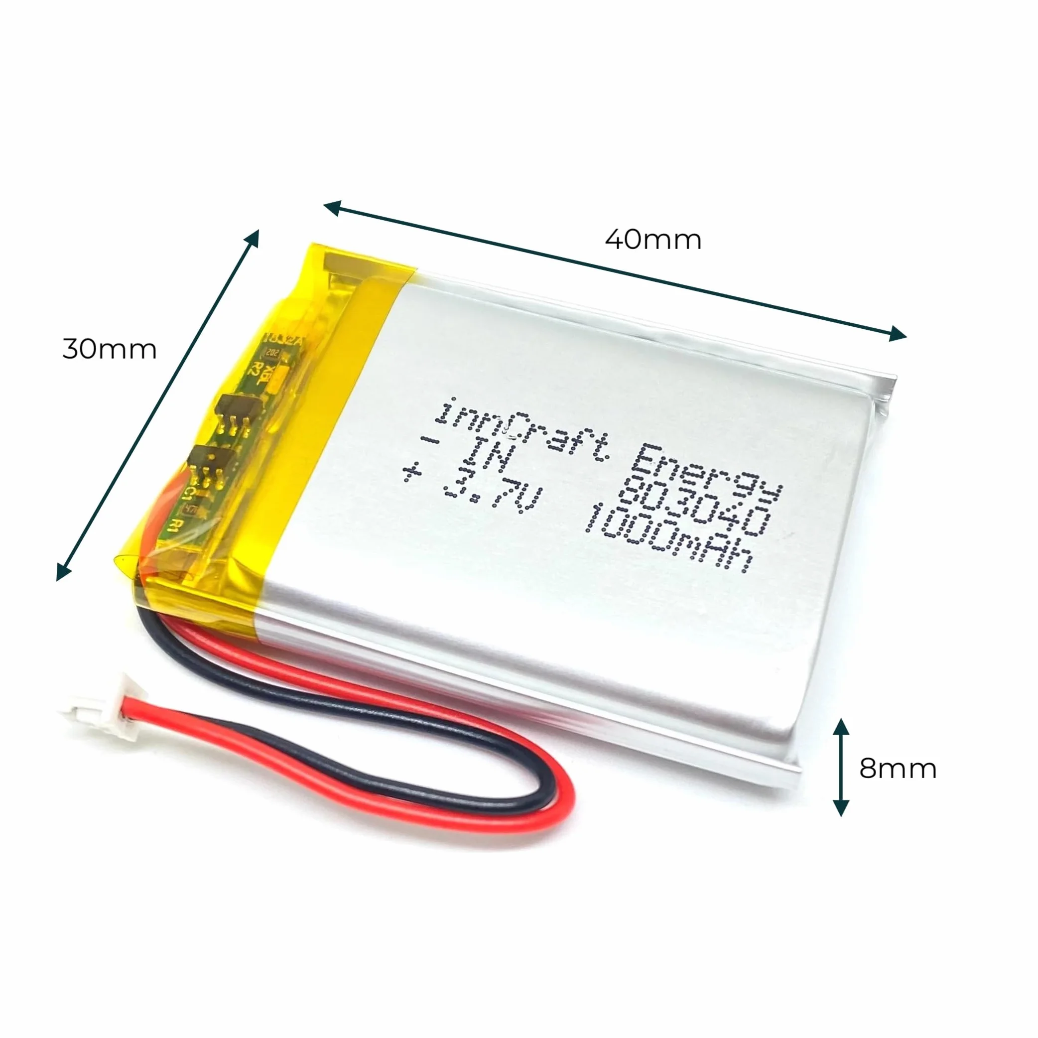 innCraft Energy Batteria ai polimeri di litio 1000mAh 3,7V 40x30x8 Modello 803040 2P