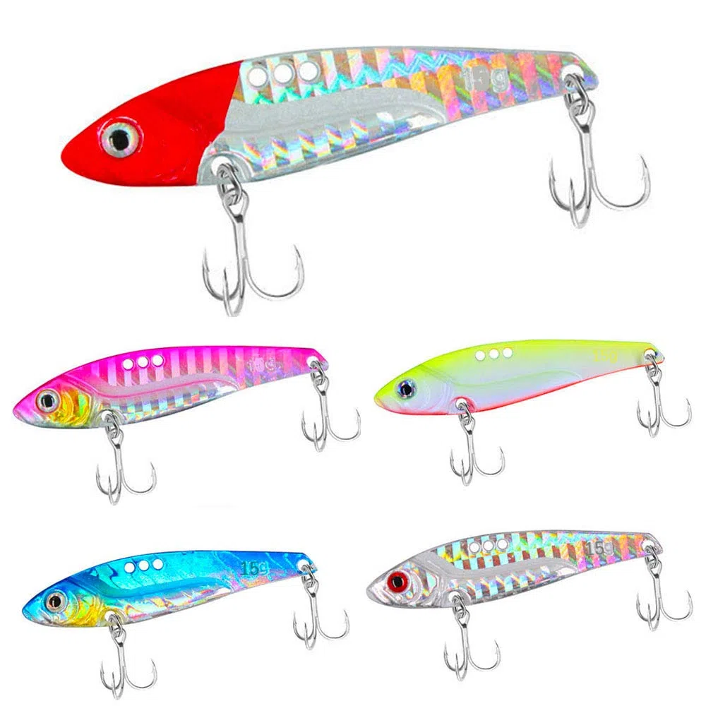 Kit di 5 Esche VIB a Manovella - Esche di Metallo Con Lama Rotante, Spinner e Occhi 3D per Pesca - Vibration Lama