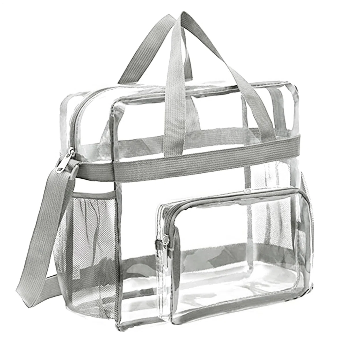 Borsa per il trasporto trasparente, piccola borsa a tracolla trasparente in PVC, borsa da stadio con cerniera e tasche per shopping, viaggi, festival