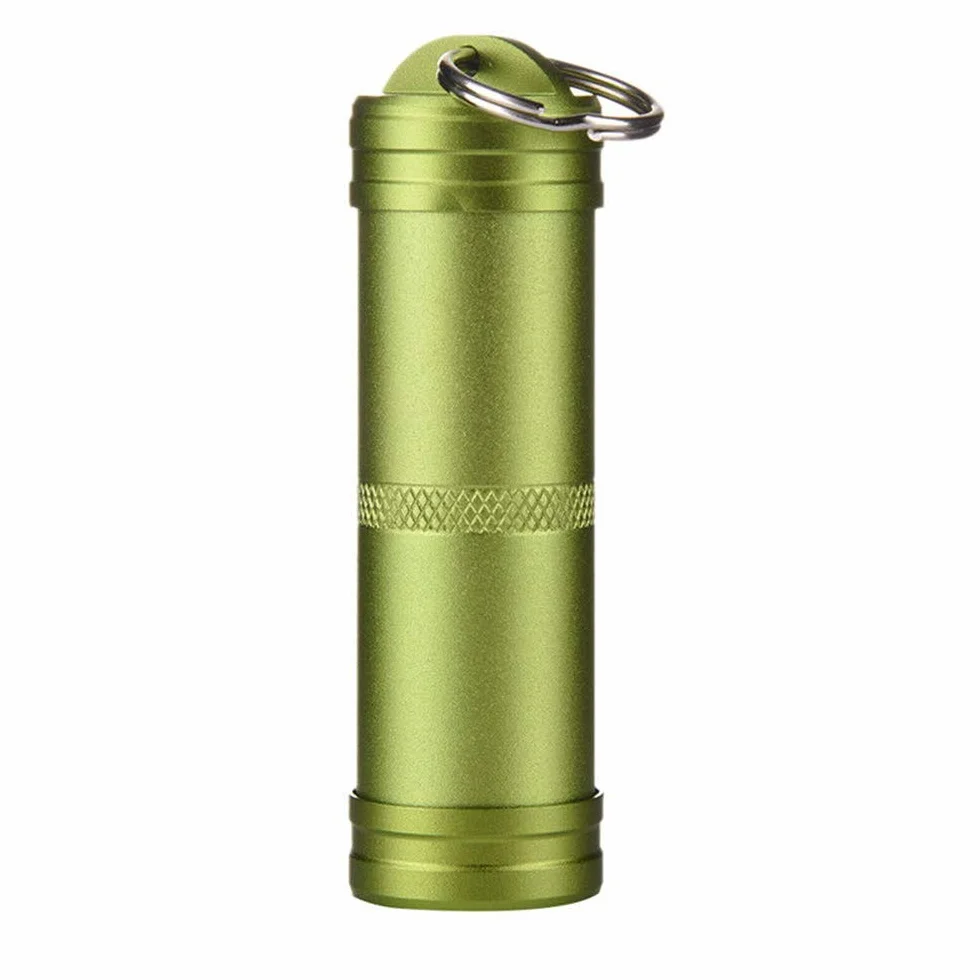 Portalampolle in alluminio, impermeabile, 3 colori, porta pillole portatile, in alluminio, per porta pillole, per esterni, campeggio, viaggi, verde (1 pz)
