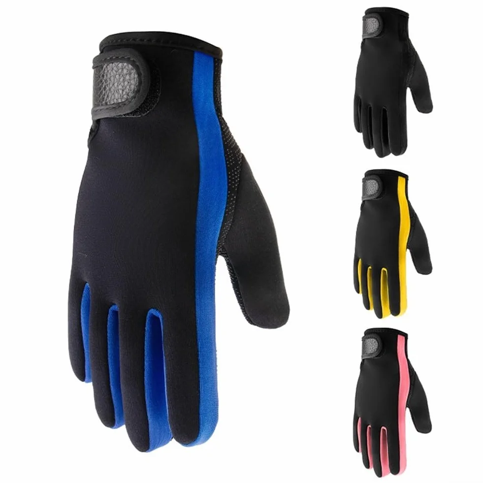 Guanti termici in neoprene da 5 mm per uso in immersioni subacquee, per pesca, surf, con impugnatura antiscivolo e polsini regolabili