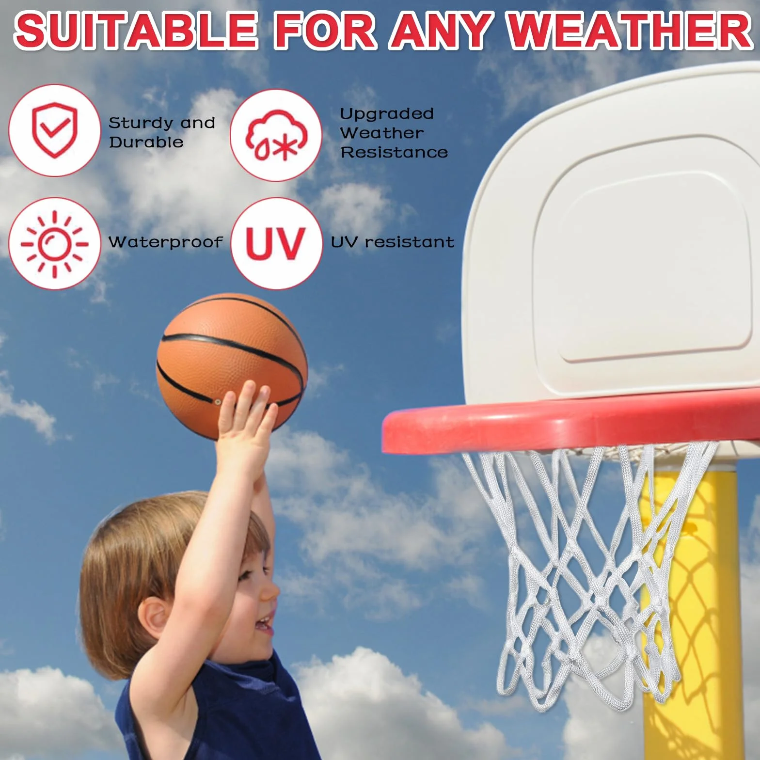 Rete per Canestro da Basket Mini in Nylon Resistente 2 Pezzi 8 Ganci Bianco