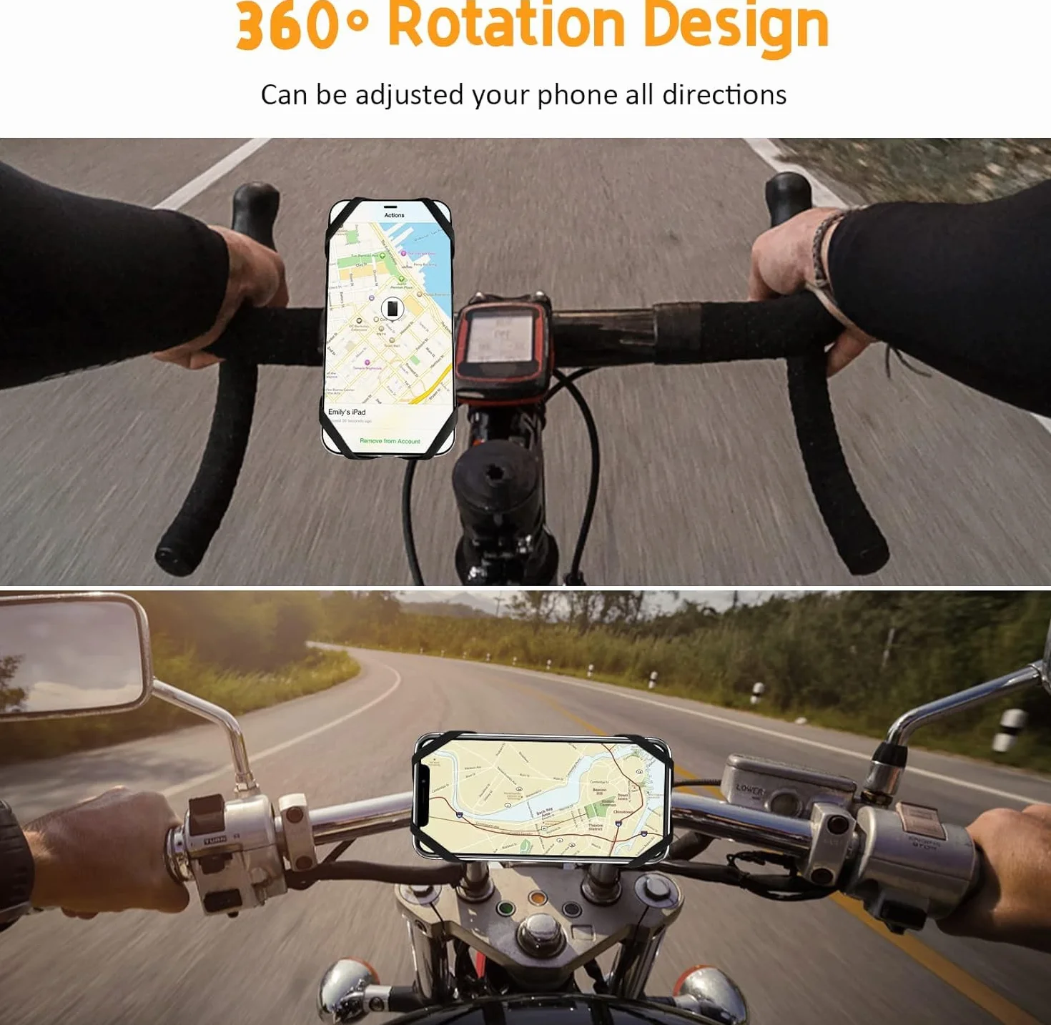 Porta Cellulare Bici Universale Supporto Smartphone 360° Rotabile Staccabile per MTB Moto Bicicletta Compatibile iPhone 17/16/15/14 4.5"-7.0" Nero