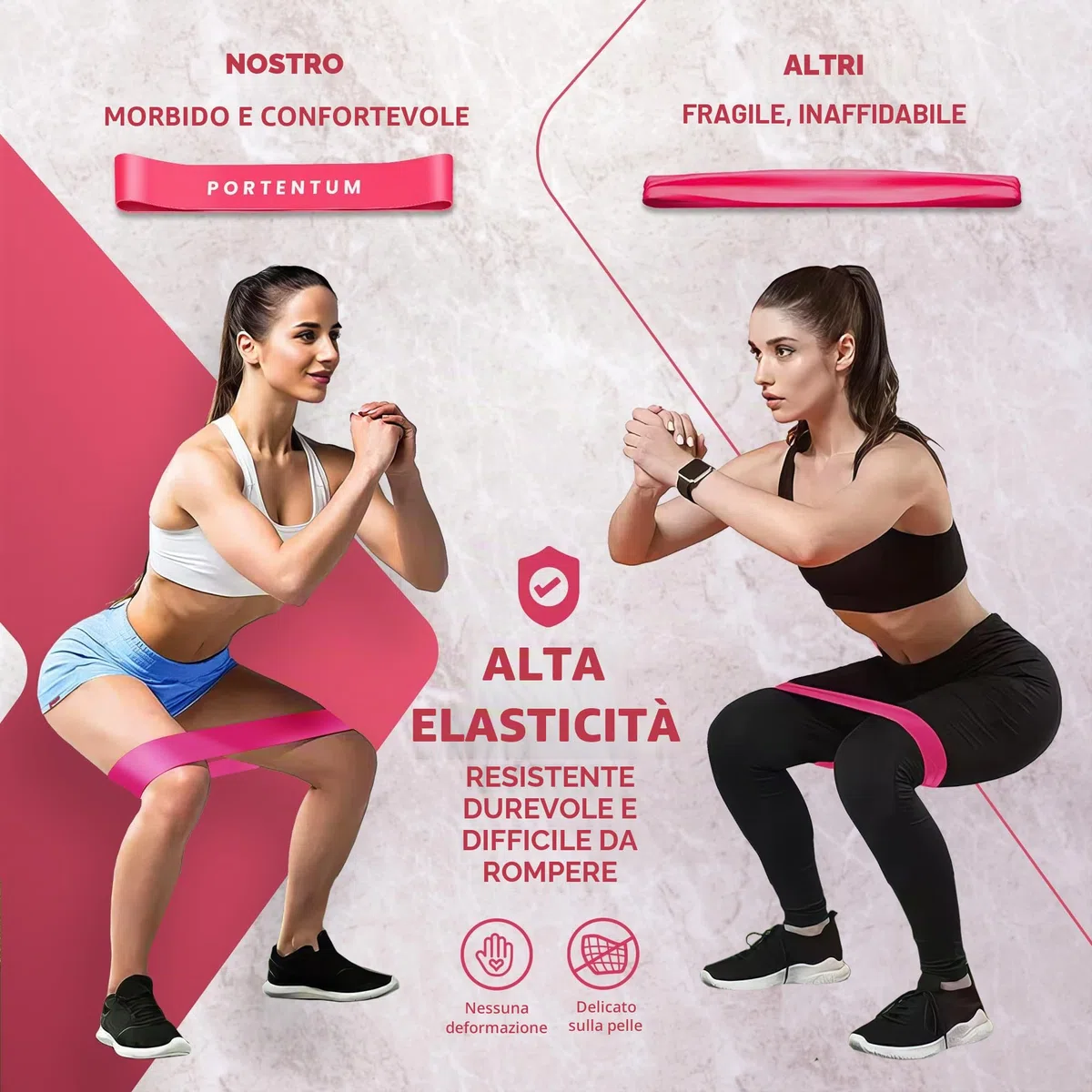 PORTENTUM elastici fitness, set di 5 fasce elastico fitness. Comoda e resistente bande elastiche fitness. Fascia elastica fitness, elastici palestra