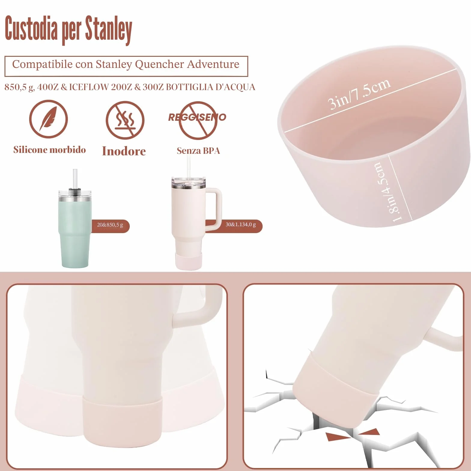 Stanley Cup Set di accessori, tappi silicone tenuta stagna, coperchi cannuccia, custodia silicone 1,2 l 850 ml