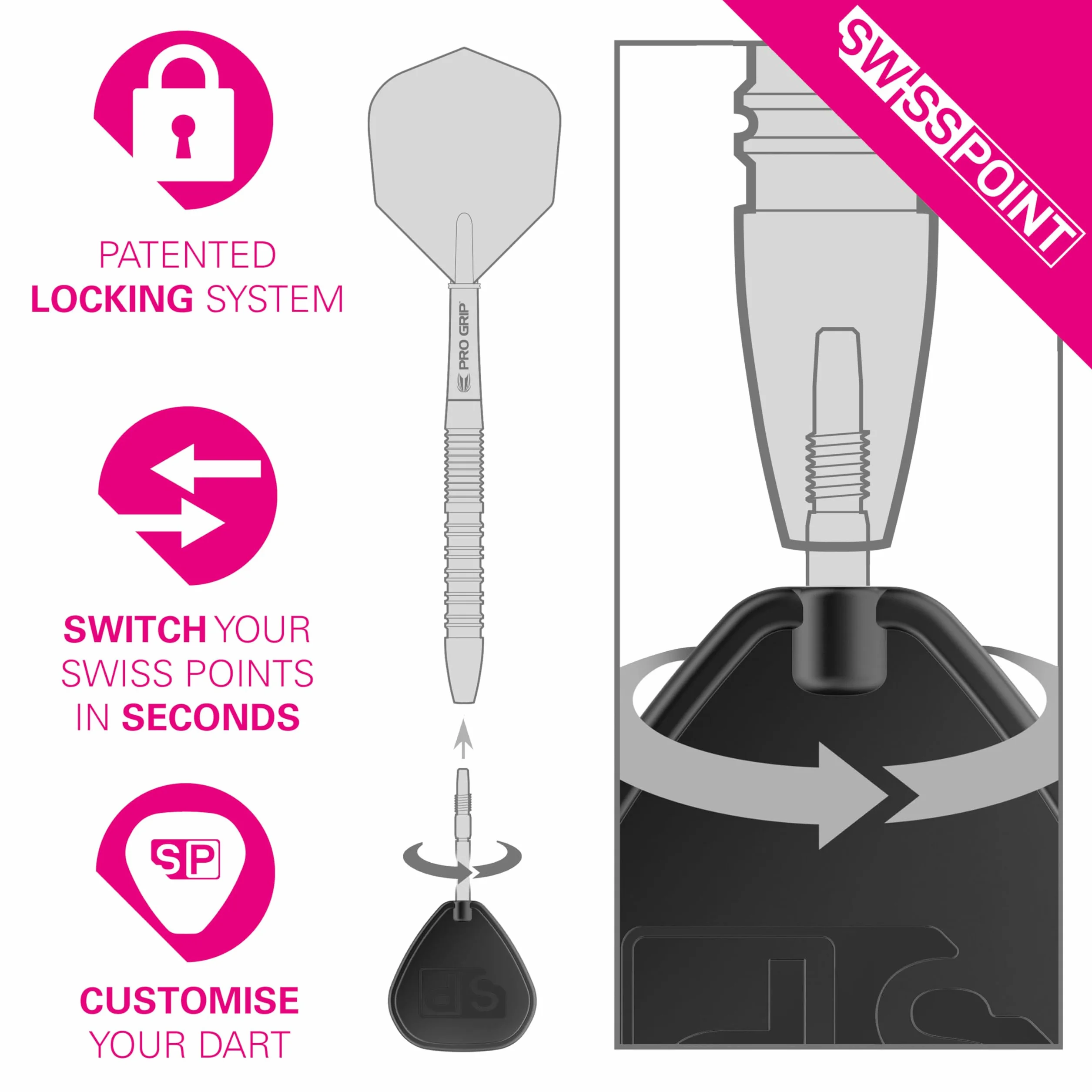 Target Darts Swiss Points, Punte per Freccette Diamond PRO Swiss Point (Set di 3 Punte) Cambio di Punte per Freccette, Accessori per Freccette Professionali