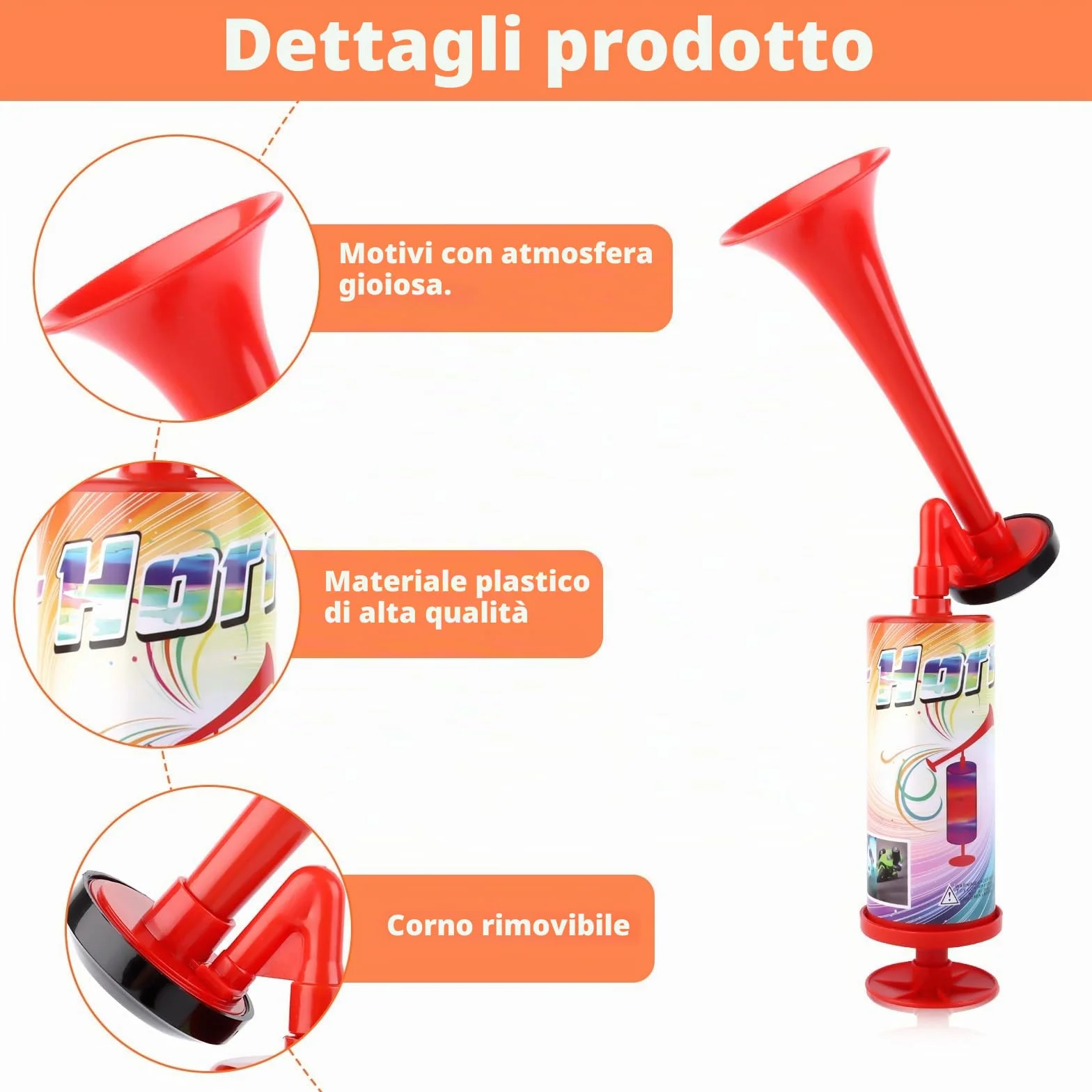 Tromba da Stadio Mini ad Aria con Pompa a Mano per Feste e Partite di Calcio Rosso