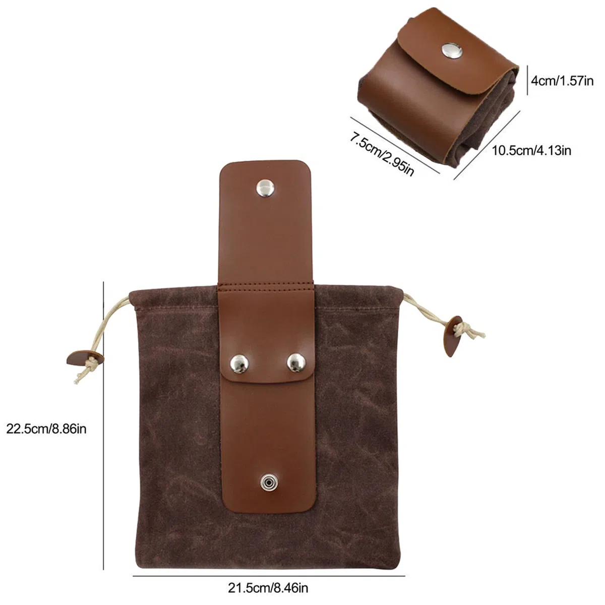 Borsa per foraggiamento in tela cerata, pieghevole, per campeggio, attività all'aperto, per conservare funghi, impermeabile, in pelle per bushcraft, marrone, per viaggi, campeggio