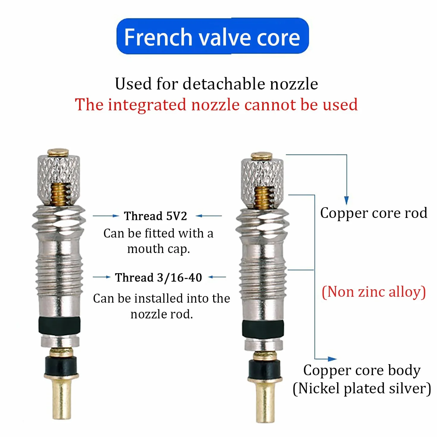 5 pezzi Valvole Presta Valvole Universale，Nucleo Valvola Pneumatico per Tubeless Road Bike Valvola della Bicicletta, Valvola Nucleo