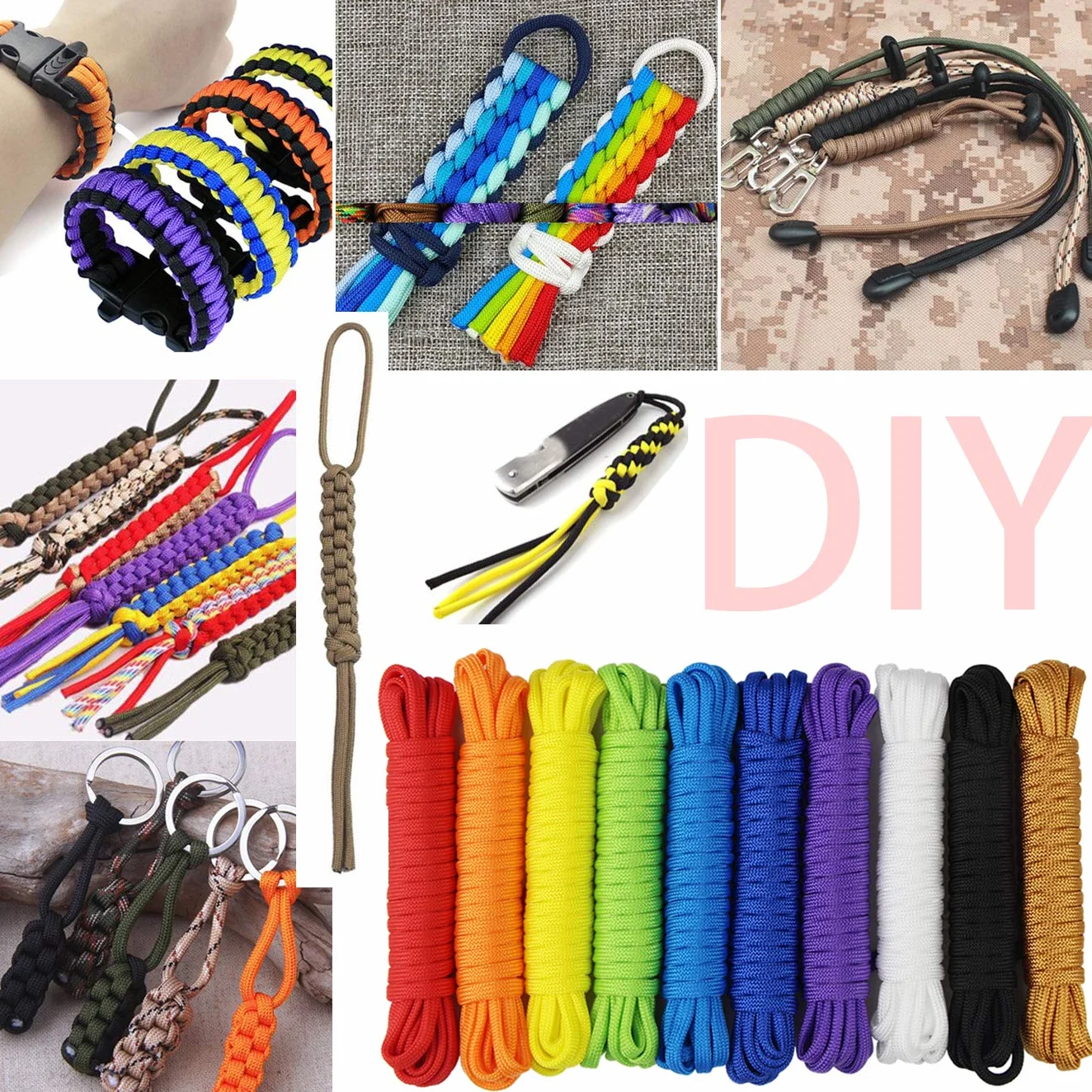 Kit per bracciali Paracord 10 Pezzi Corda da Paracadute per Sopravvivenza Fai da Te Outdoor Camping