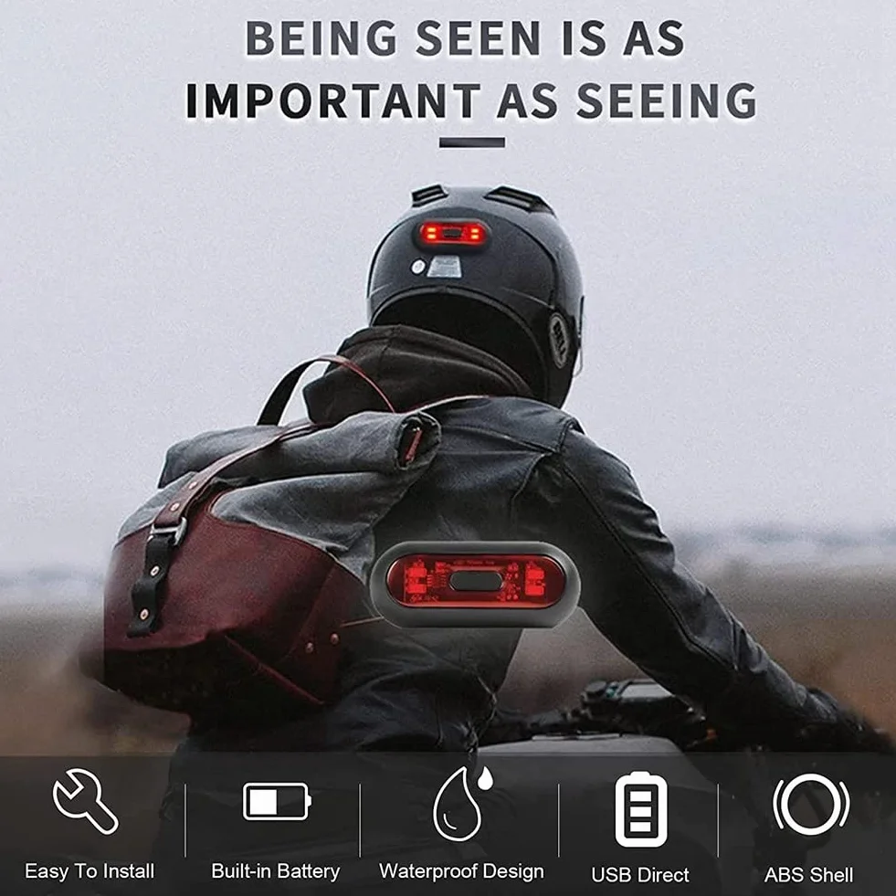Luce LED per casco, luce del freno per casco da moto, ricaricabile, luce rossa di avvertimento per guida notturna