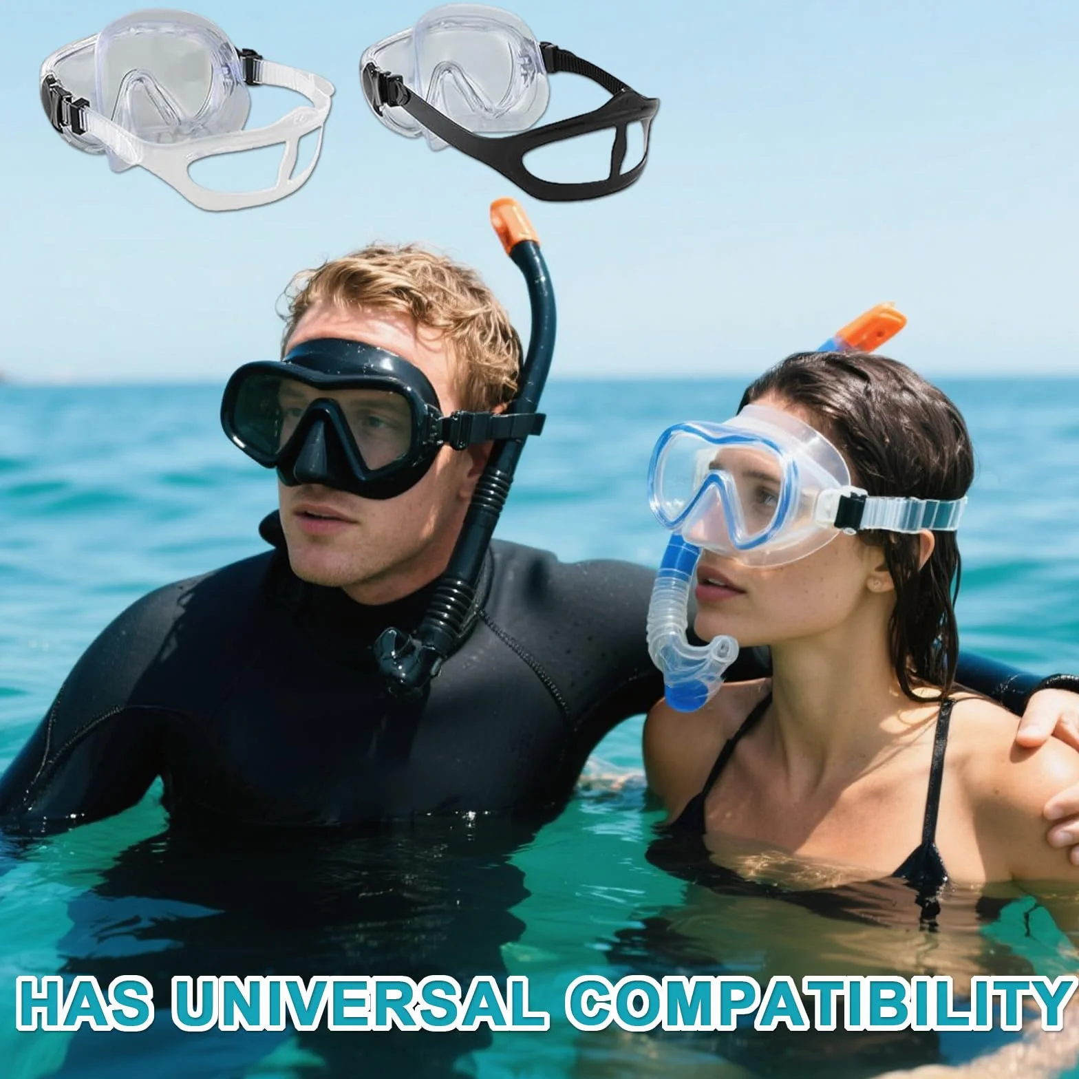 Cinghie per maschera subacquea, cinghie regolabili in silicone per immersioni, snorkeling e maschere subacquee, morbide e resistenti, 2 pezzi, bianco/nero, 56 x 1,8 cm