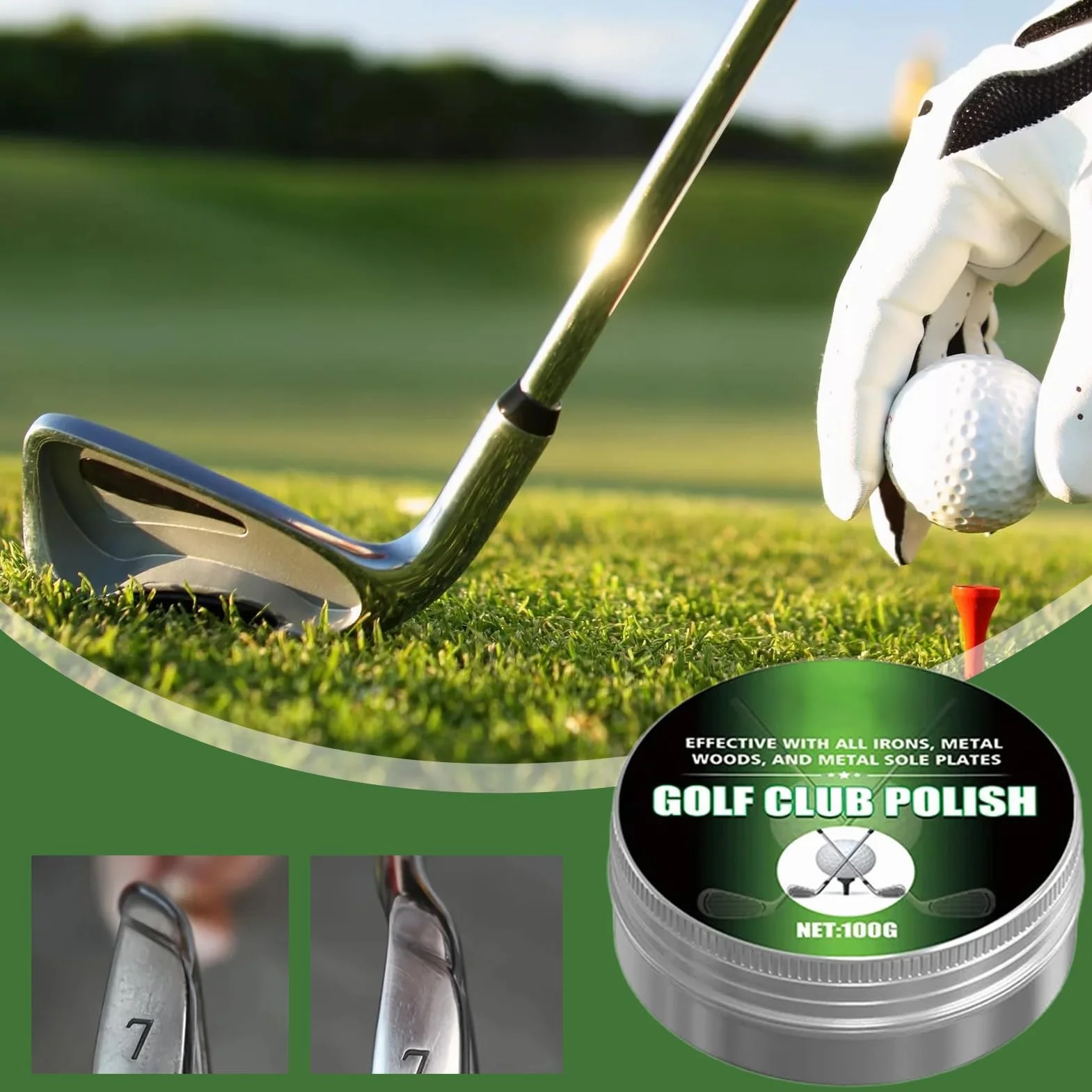Set di pulizia per mazza da golf 100 g lucidante pasta rimozione ruggine Schwaмm incluso