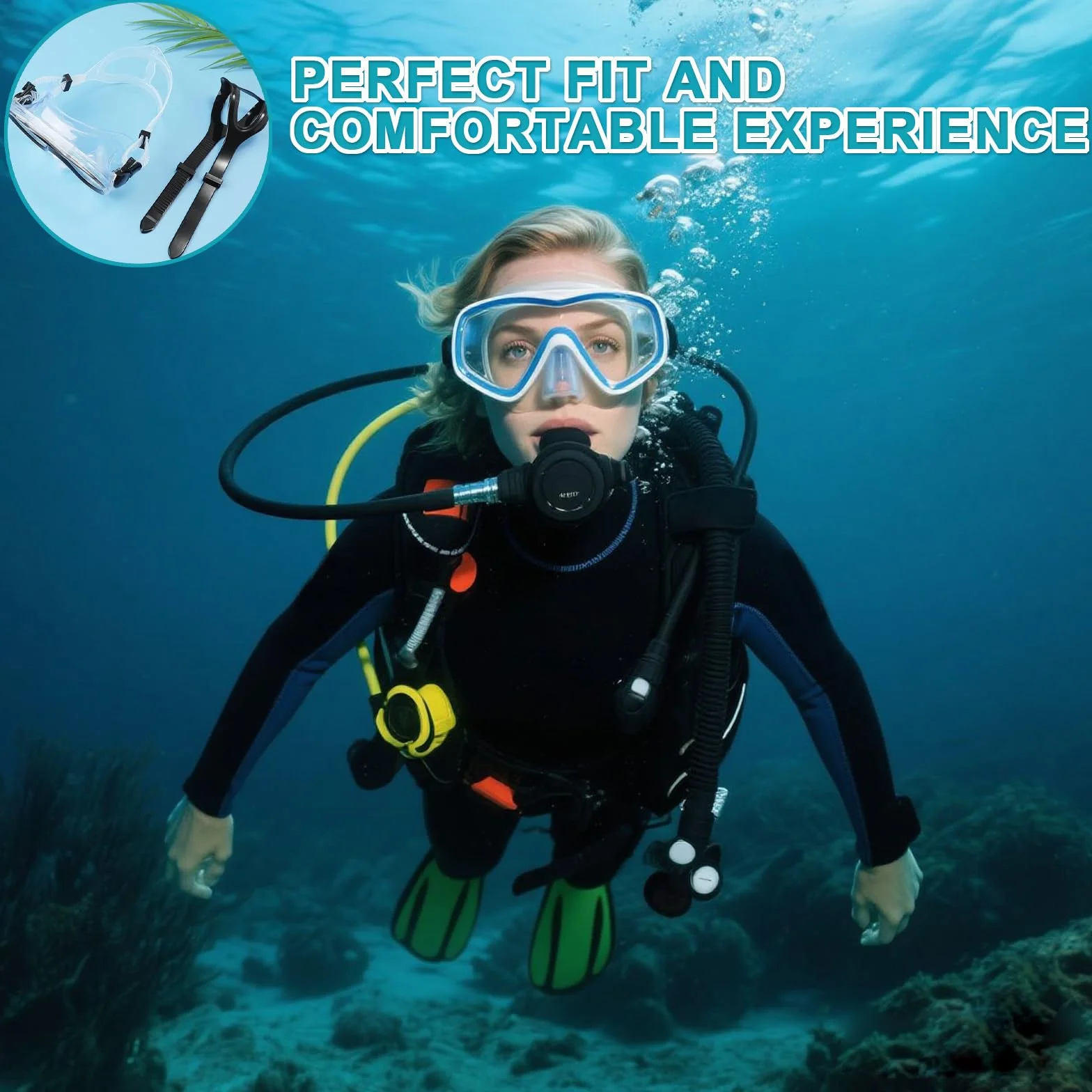 Cinghie per maschera subacquea, cinghie regolabili in silicone per immersioni, snorkeling e maschere subacquee, morbide e resistenti, 2 pezzi, bianco/nero, 56 x 1,8 cm