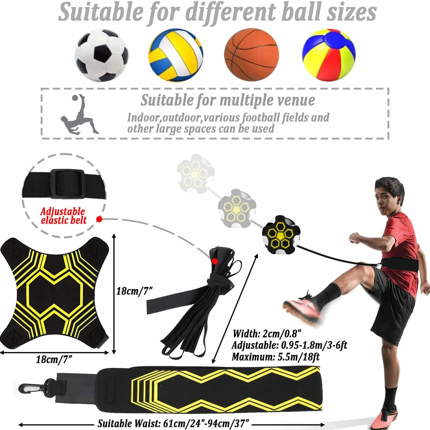 Favuit Trainer da Calcio, Cintura da Allenamento Regolabile Banda Elastica per Bambini Adulti Pallone Taglia 3 4 5