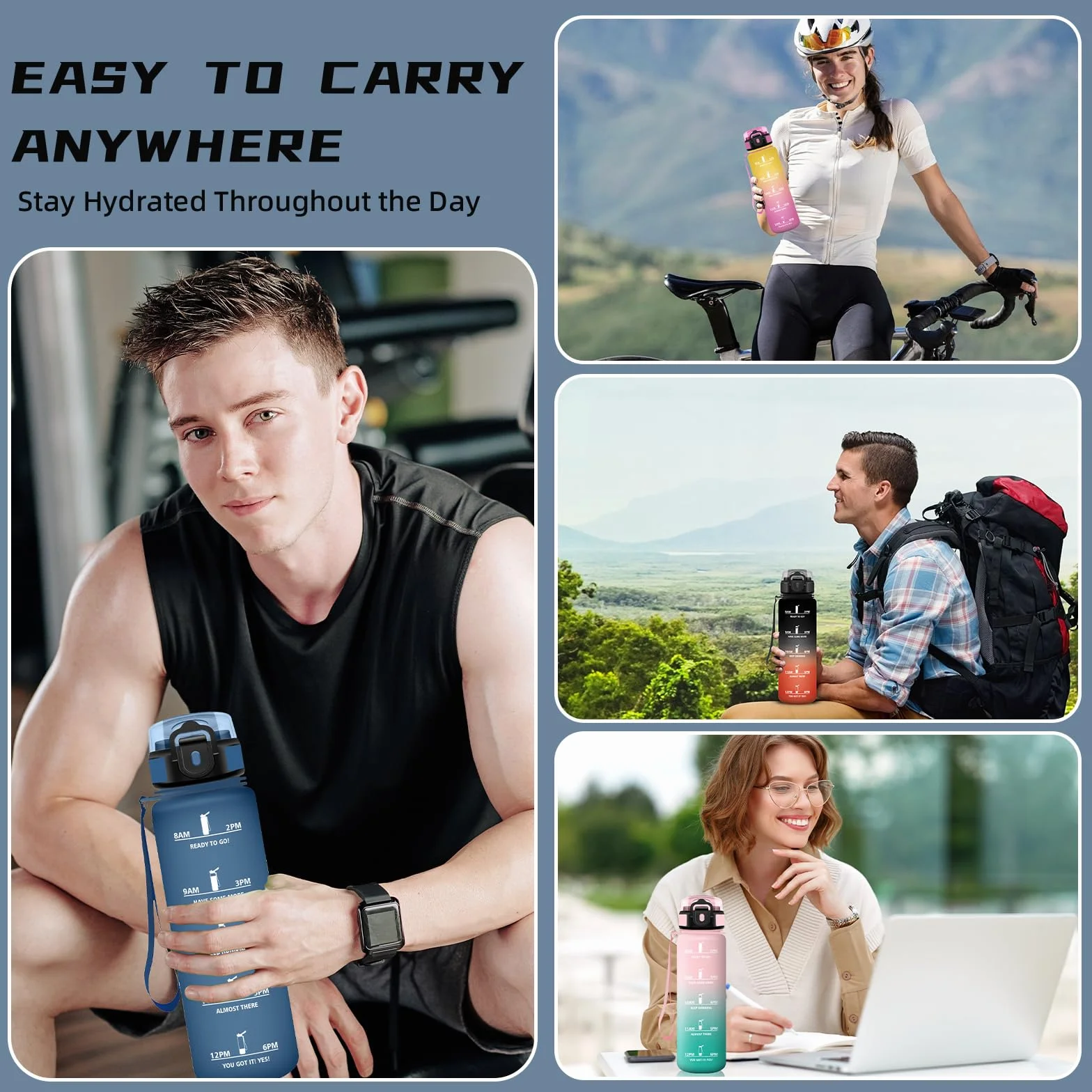 Borraccia 1 litro con Cannuccia Senza Perdite Motivazionale per Palestra Fitness Campeggio