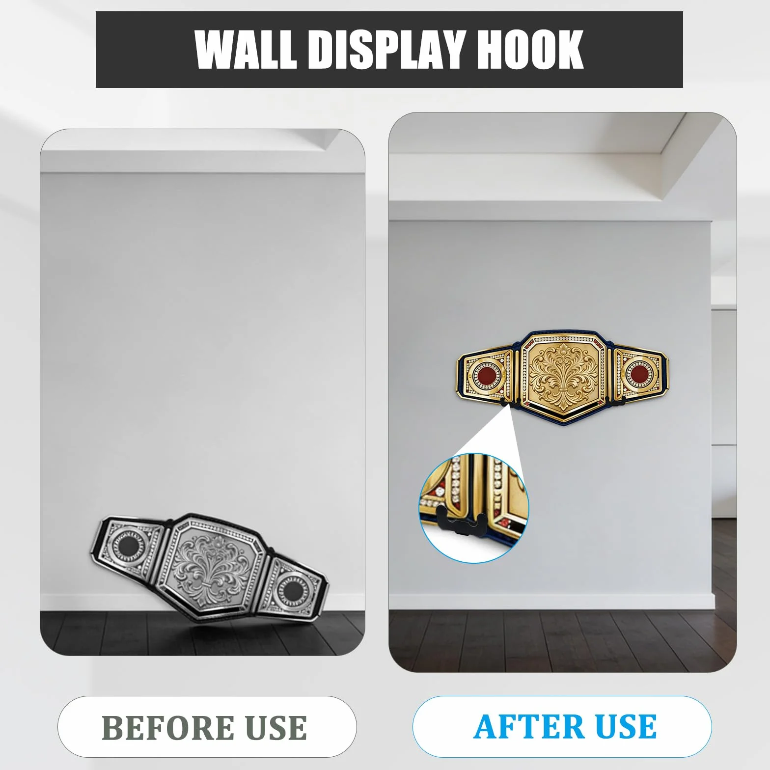 Supporto per Cintura da Campionato, 4 Pezzi Supporto da Parete per Cintura 6,5 x 5,3 x 3 cm Metallo Cintura da Wrestling da Appendere Alla Parete con Viti per Lottatori Adulti e Bambini, Nero