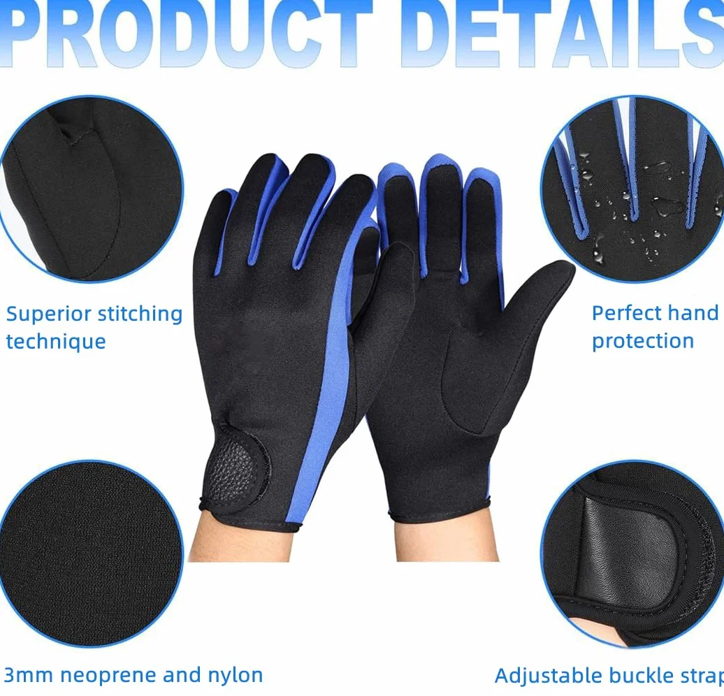Guanti da muta da 3 mm, in neoprene, antiscivolo, termici, con cinturino da polso regolabile, per uomini, donne, adolescenti, immersioni, snorkeling, kayak, nuoto, surf, pagaia, vela, pesca, sport