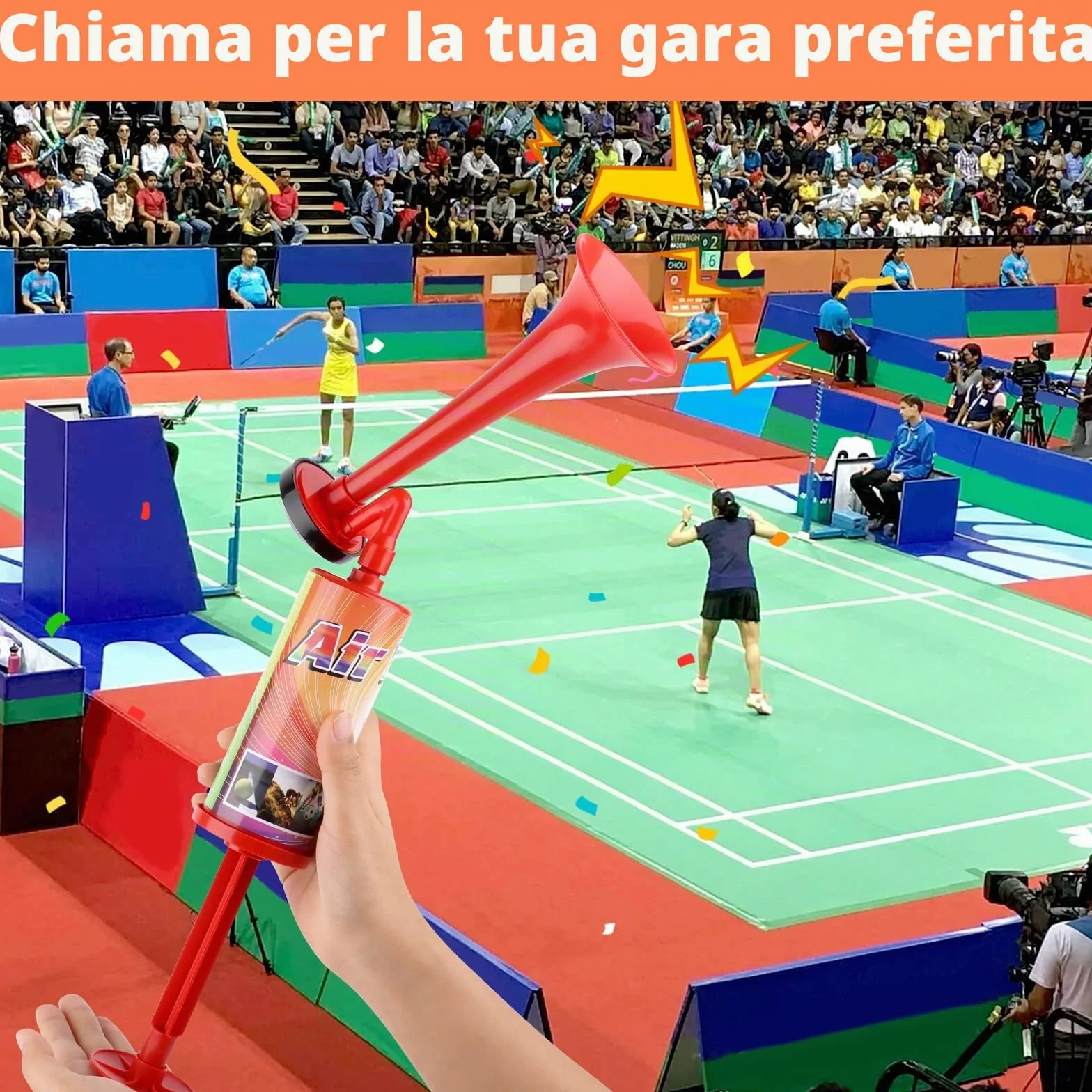Tromba da Stadio Mini ad Aria con Pompa a Mano per Feste e Partite di Calcio Rosso