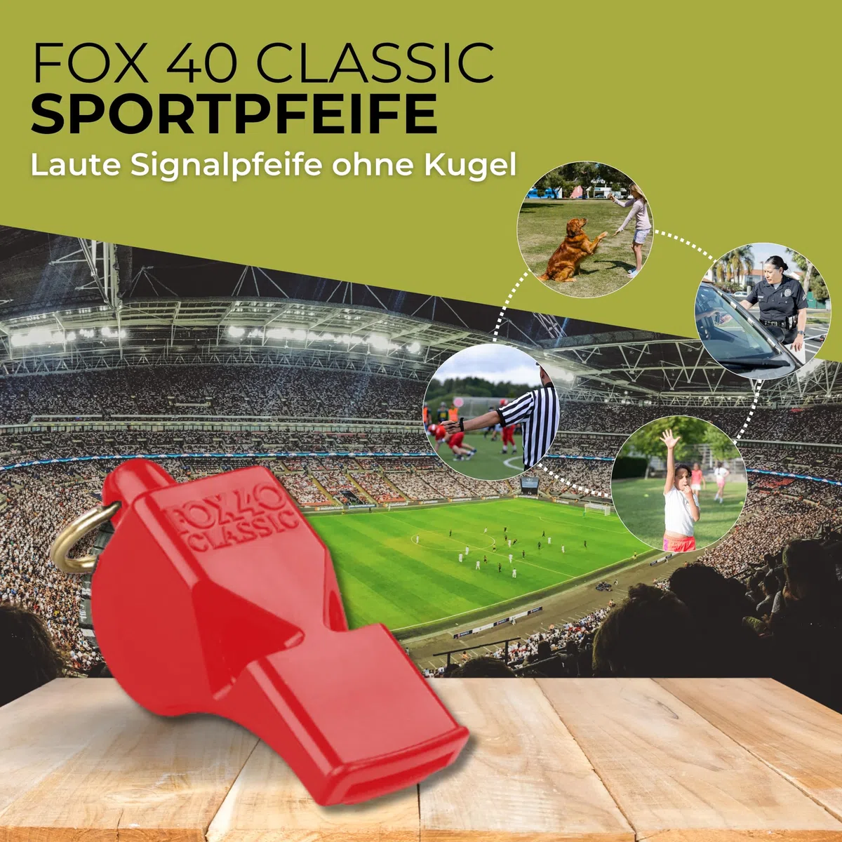 HeroSports Fox 40 - Fischietto da arbitro, fischietto di segnalazione, fischietto di sicurezza con nastro, fischietto sportivo senza sfera
