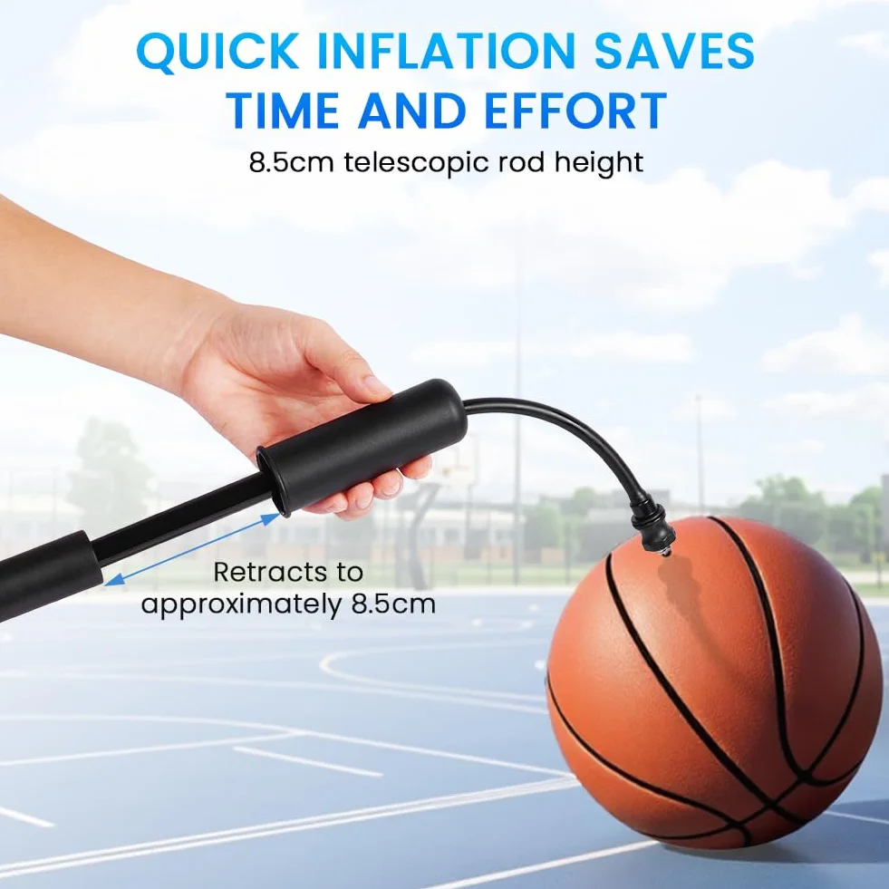Pompa a Mano per Palloni Sportivi con Cavo Retrattile e Vano Porta-ago