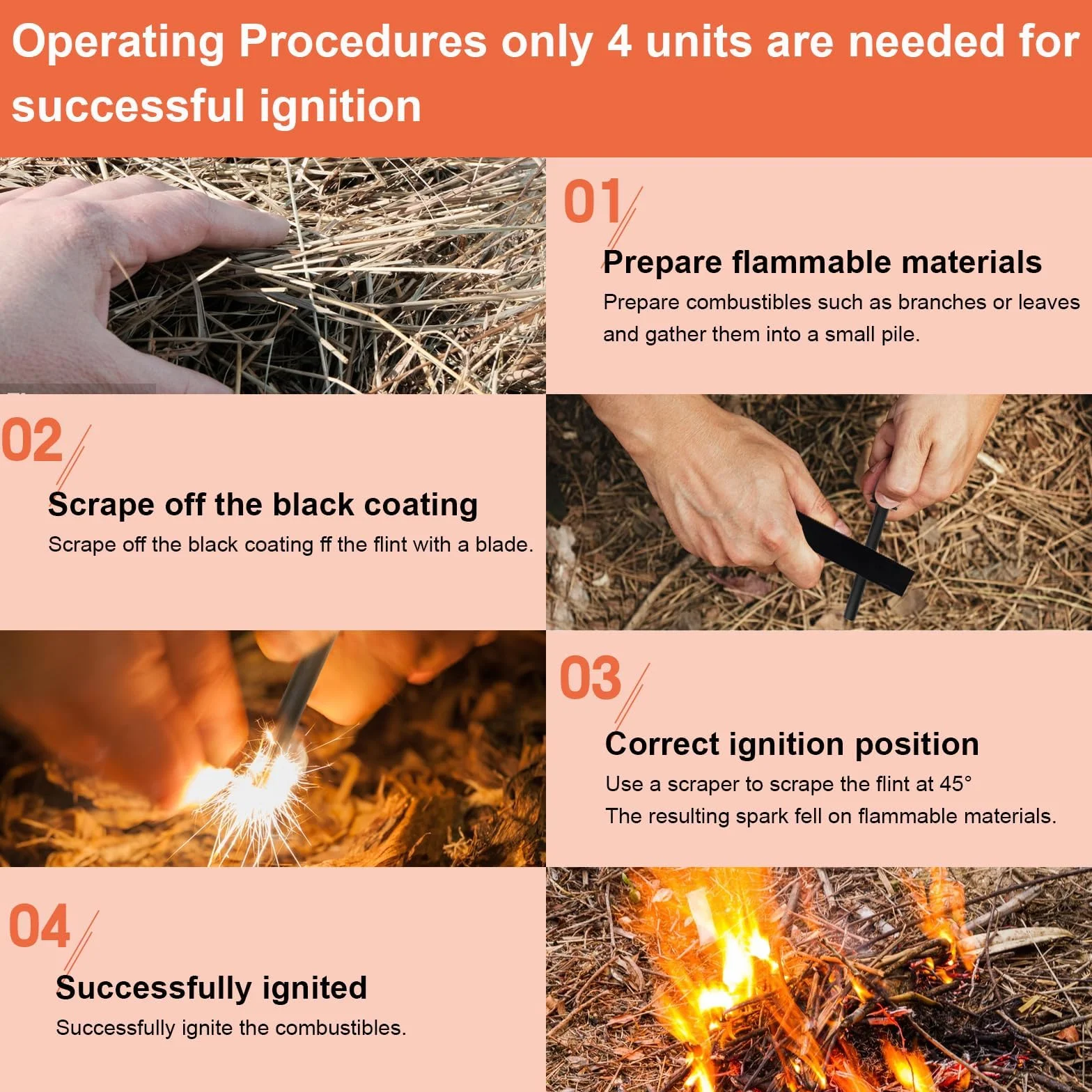 Set di 2 Pietra Focaia di Sopravvivenza, Acciarino di Fuoco Sopravvivenza, Selce per Fuoco, con Paracord di qualità Oltre, Raschietto per Campeggio Trekking Escursioni