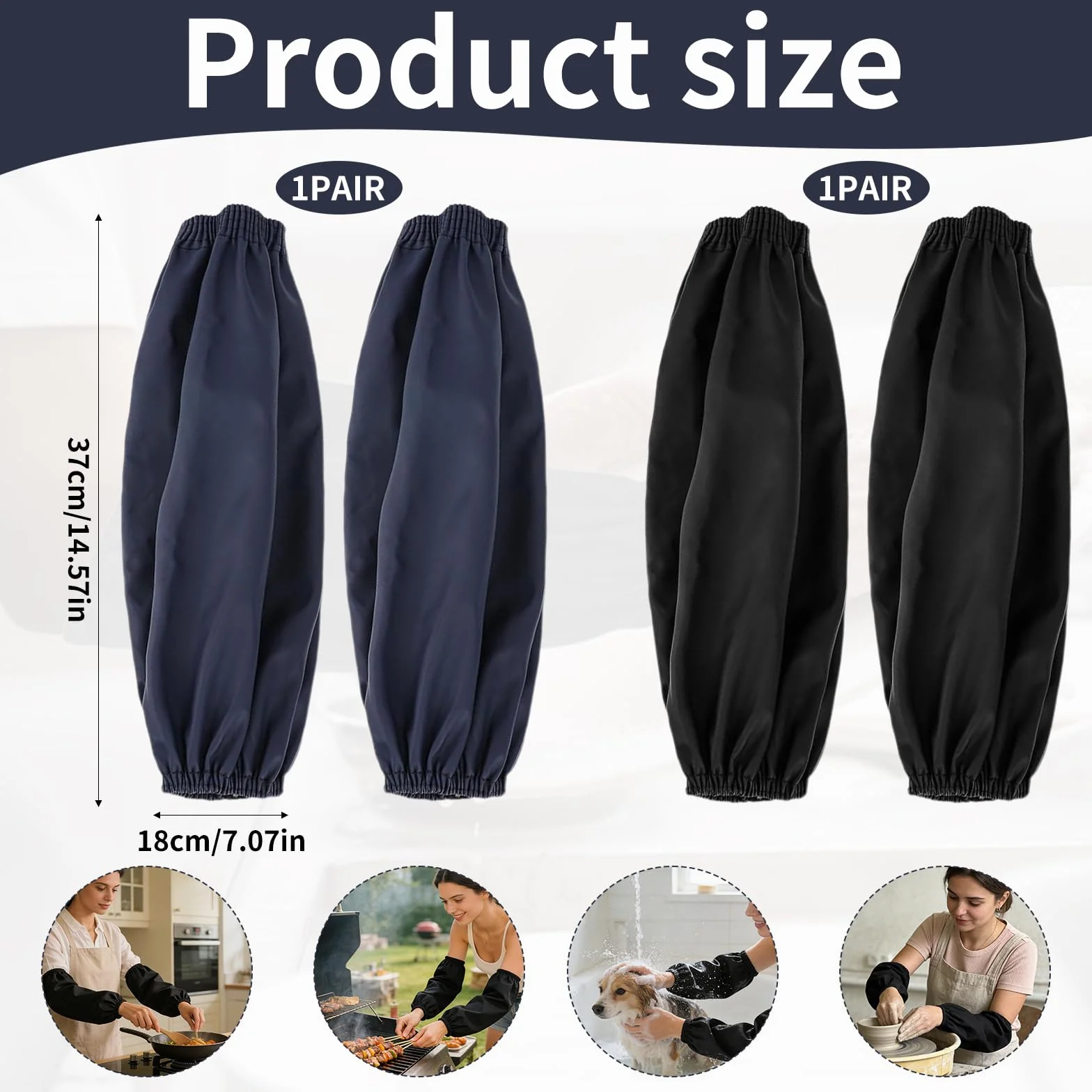 Impermeabili per Braccia 2 Paia Protezione Lavoro Cucina Giardinaggio 36cm Nero Blu