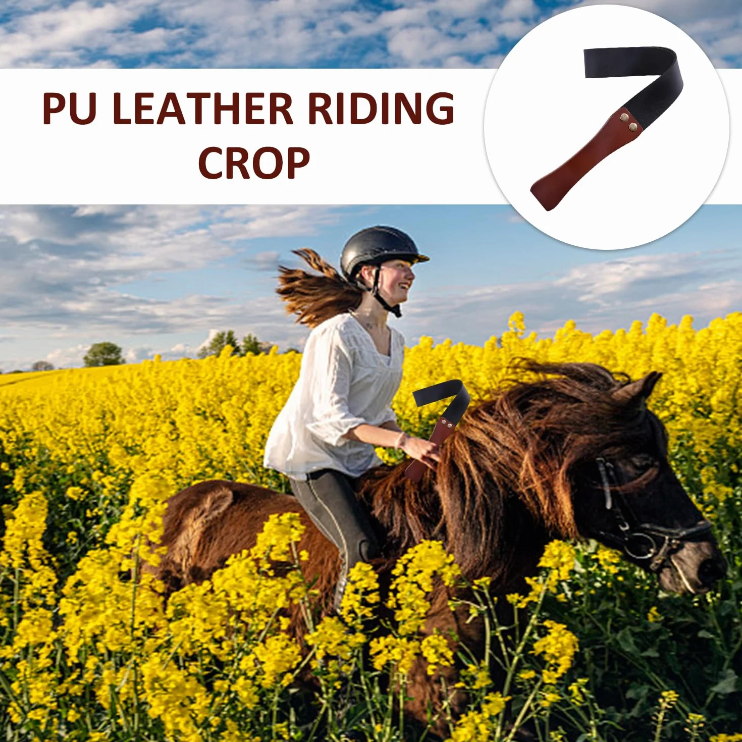 Frusta da Equitazione 1 Pezzo con Manico in Legno, Frusta da Equitazione in Pelle Pu, Strumenti di Impatto, Accessori per L'Equitazione, Accessori per L'Allenamento di Guida