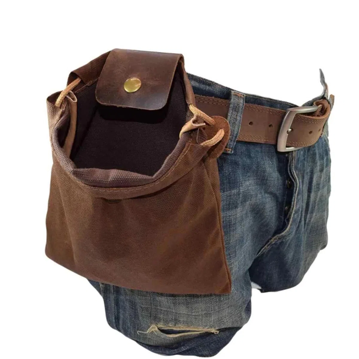 Borsa per foraggiamento in tela cerata, pieghevole, per campeggio, attività all'aperto, per conservare funghi, impermeabile, in pelle per bushcraft, marrone, per viaggi, campeggio
